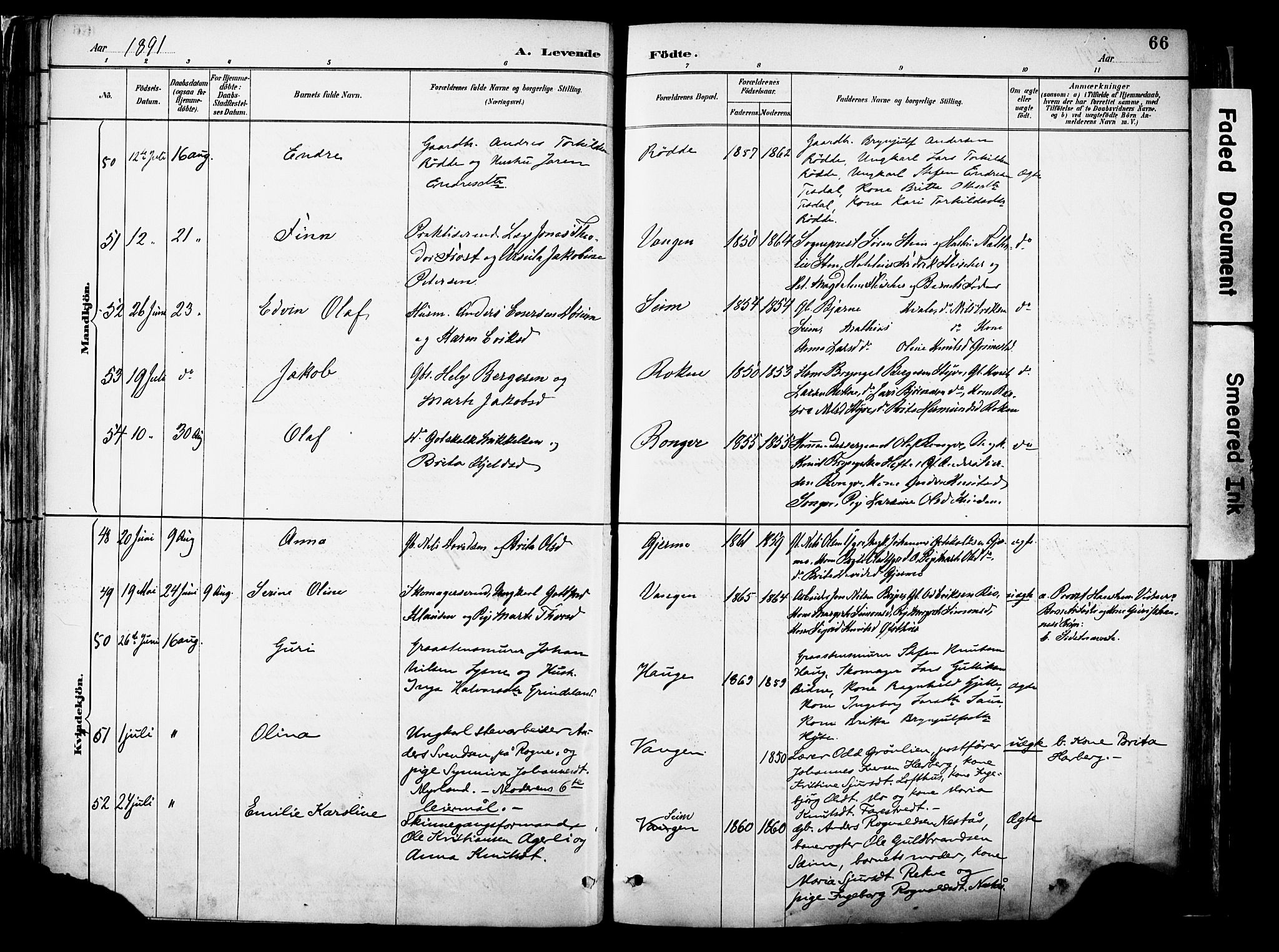 Voss sokneprestembete, AV/SAB-A-79001/H/Haa: Ministerialbok nr. A 21, 1887-1903, s. 66
