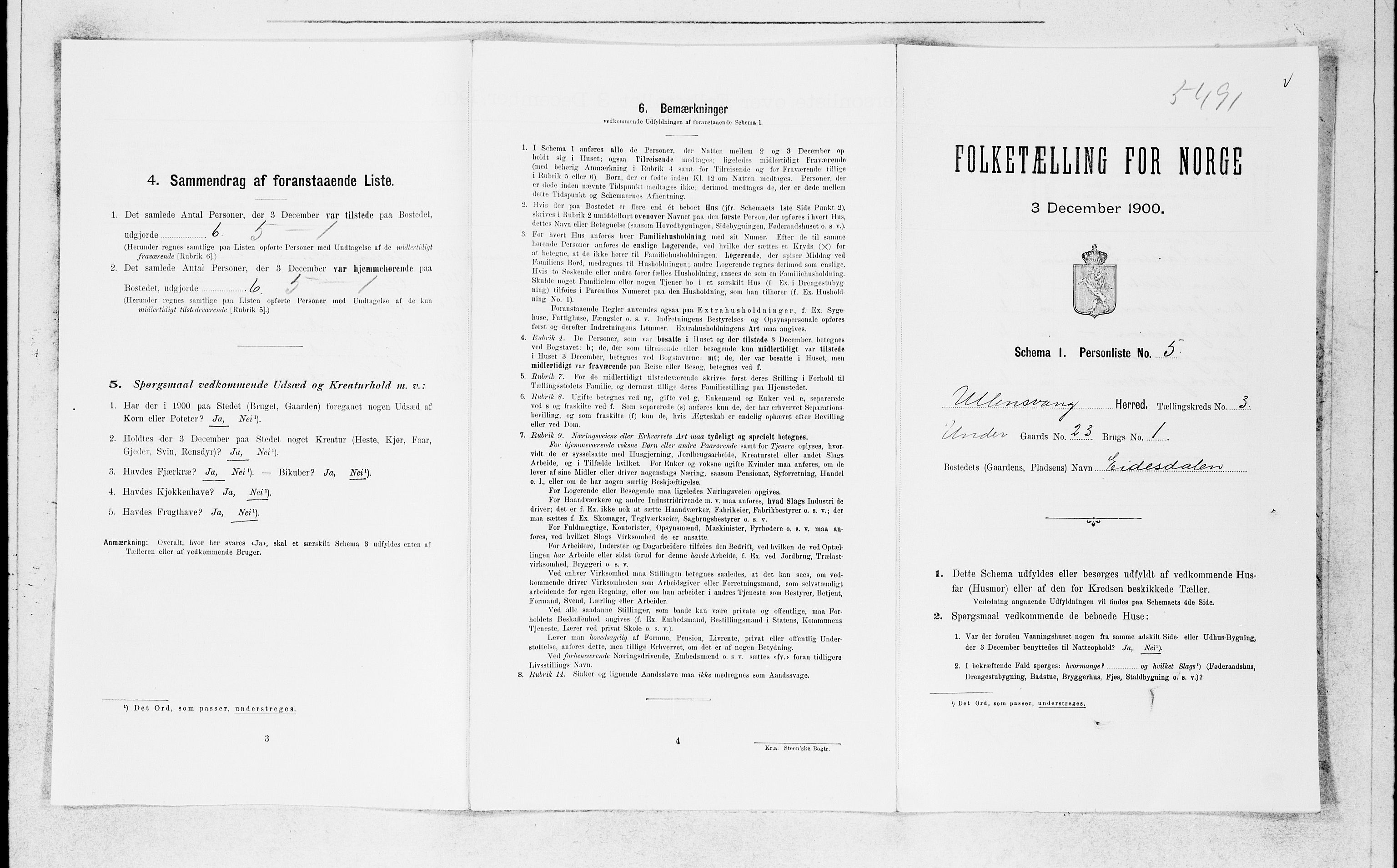 SAB, Folketelling 1900 for 1230 Ullensvang herred, 1900, s. 345