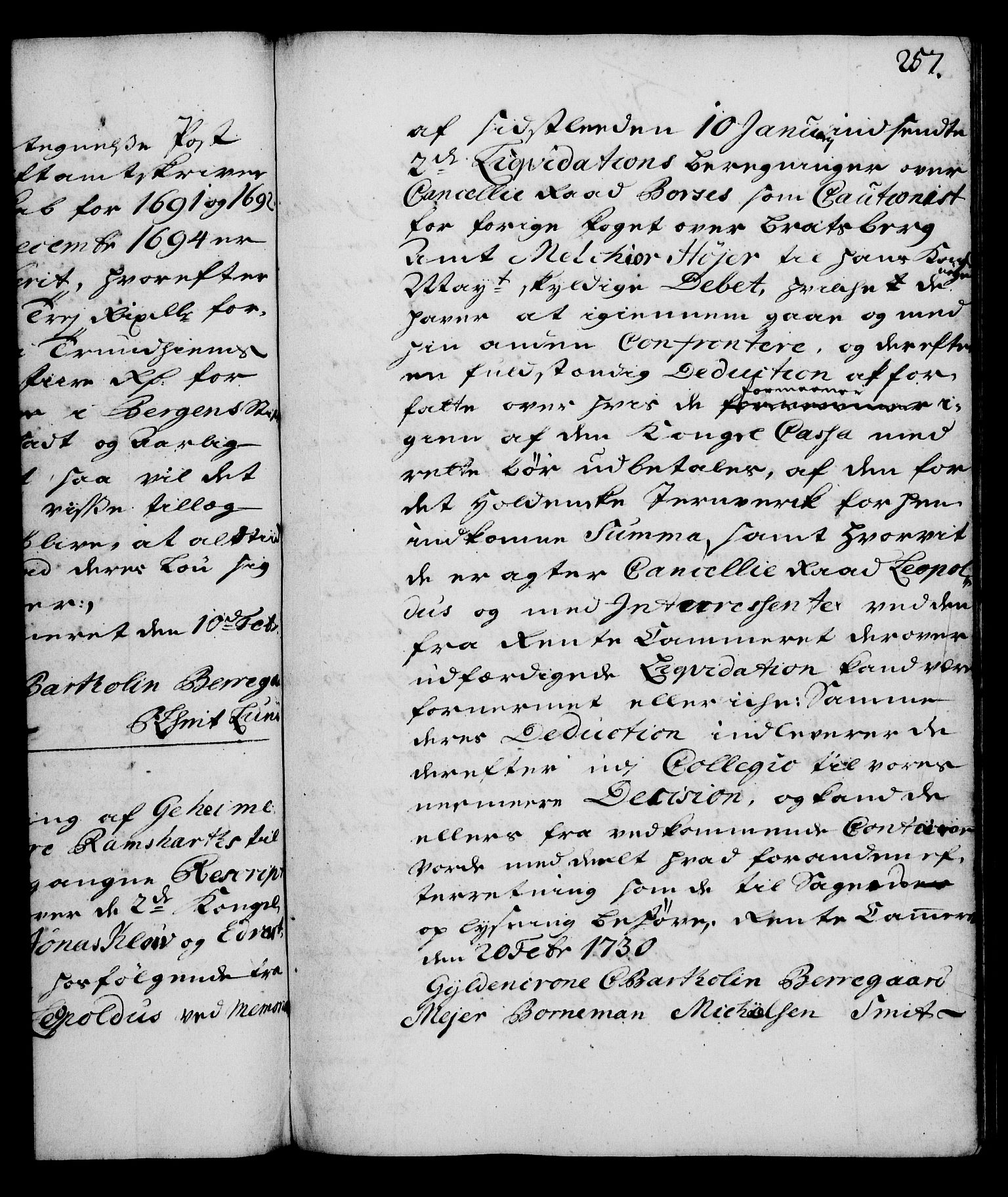 Rentekammeret, Kammerkanselliet, RA/EA-3111/G/Gg/Gga/L0003: Norsk ekspedisjonsprotokoll med register (merket RK 53.3), 1727-1734, s. 257