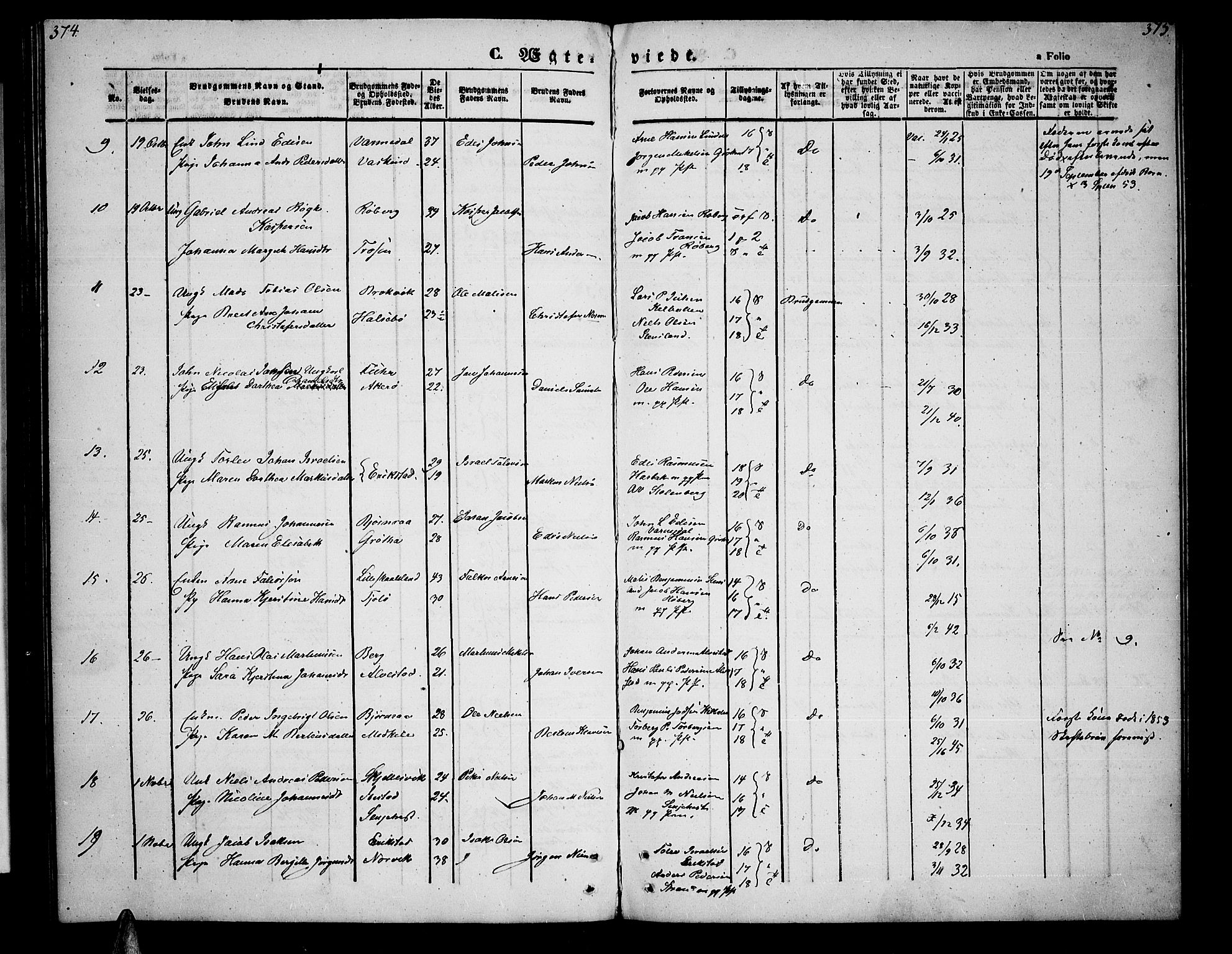 Trondenes sokneprestkontor, AV/SATØ-S-1319/H/Hb/L0006klokker: Klokkerbok nr. 6, 1845-1855, s. 374-375