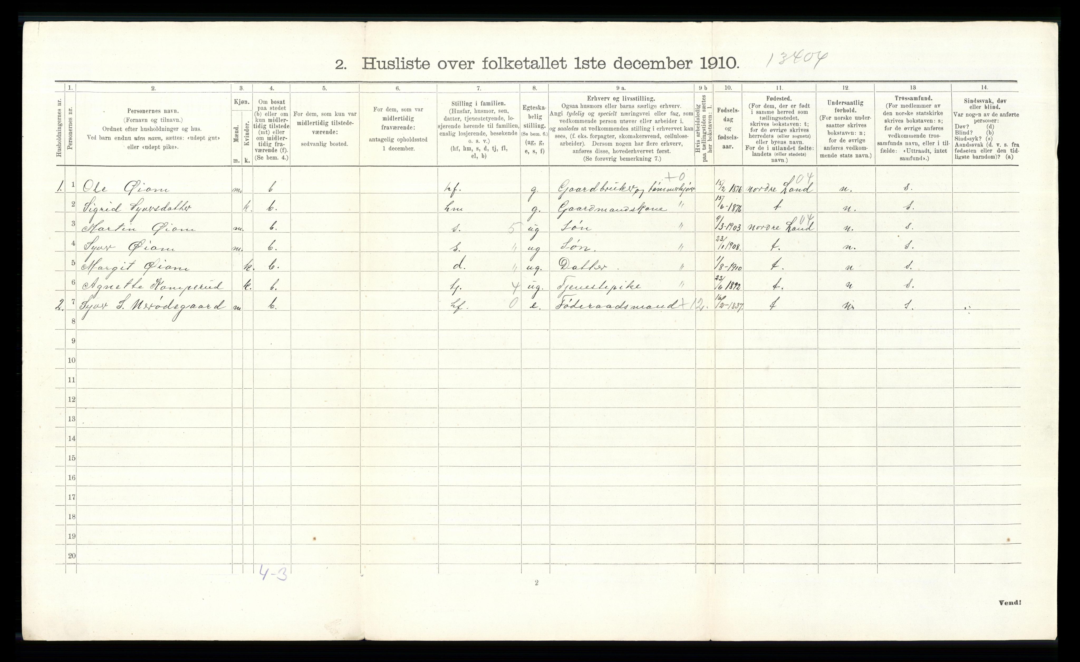 RA, Folketelling 1910 for 0540 Sør-Aurdal herred, 1910, s. 584