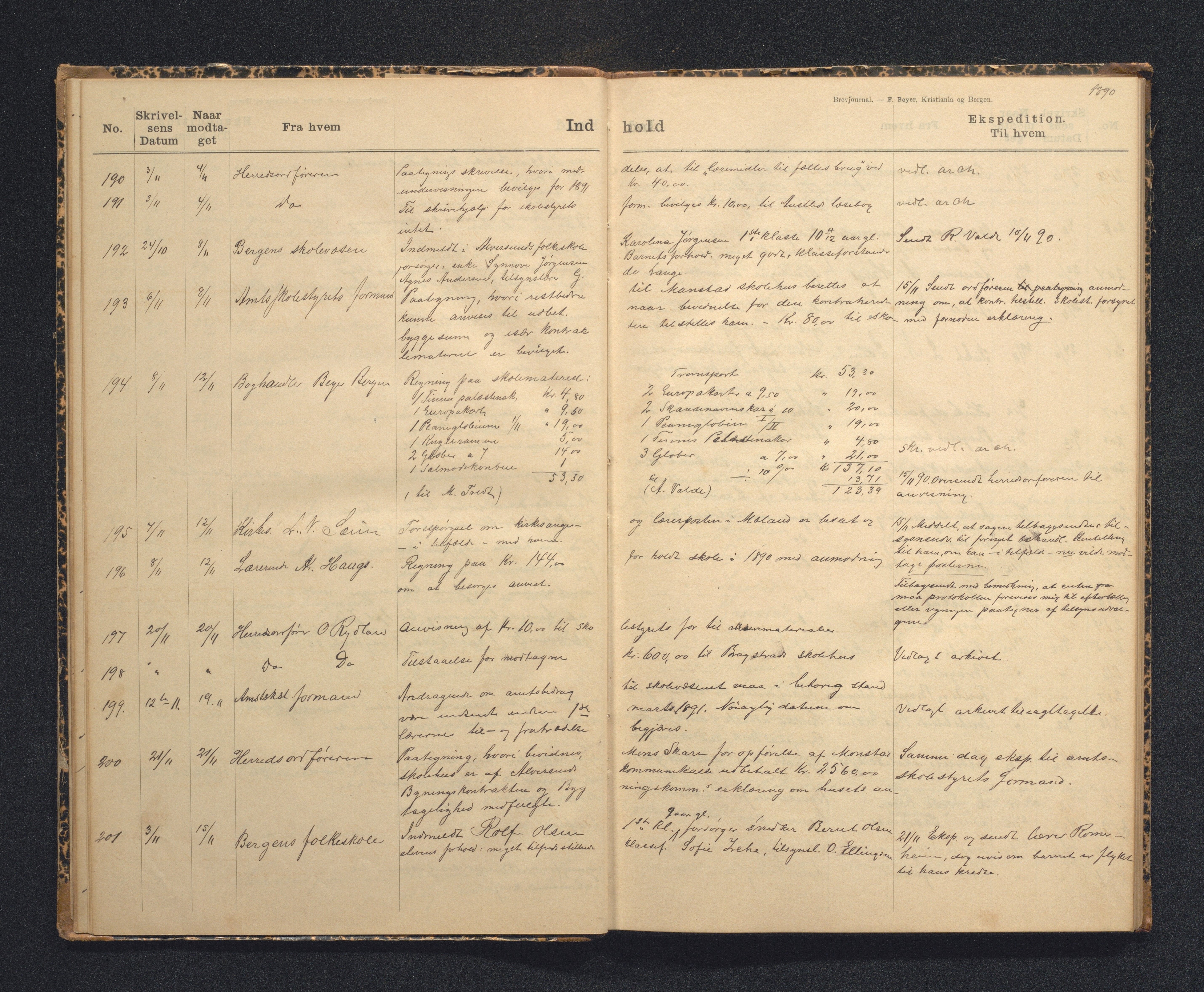 Alversund kommune. Skulestyret, IKAH/1257-211/C/Ca/L0001: Brevjournal for Alversund skulestyre, 1889-1899