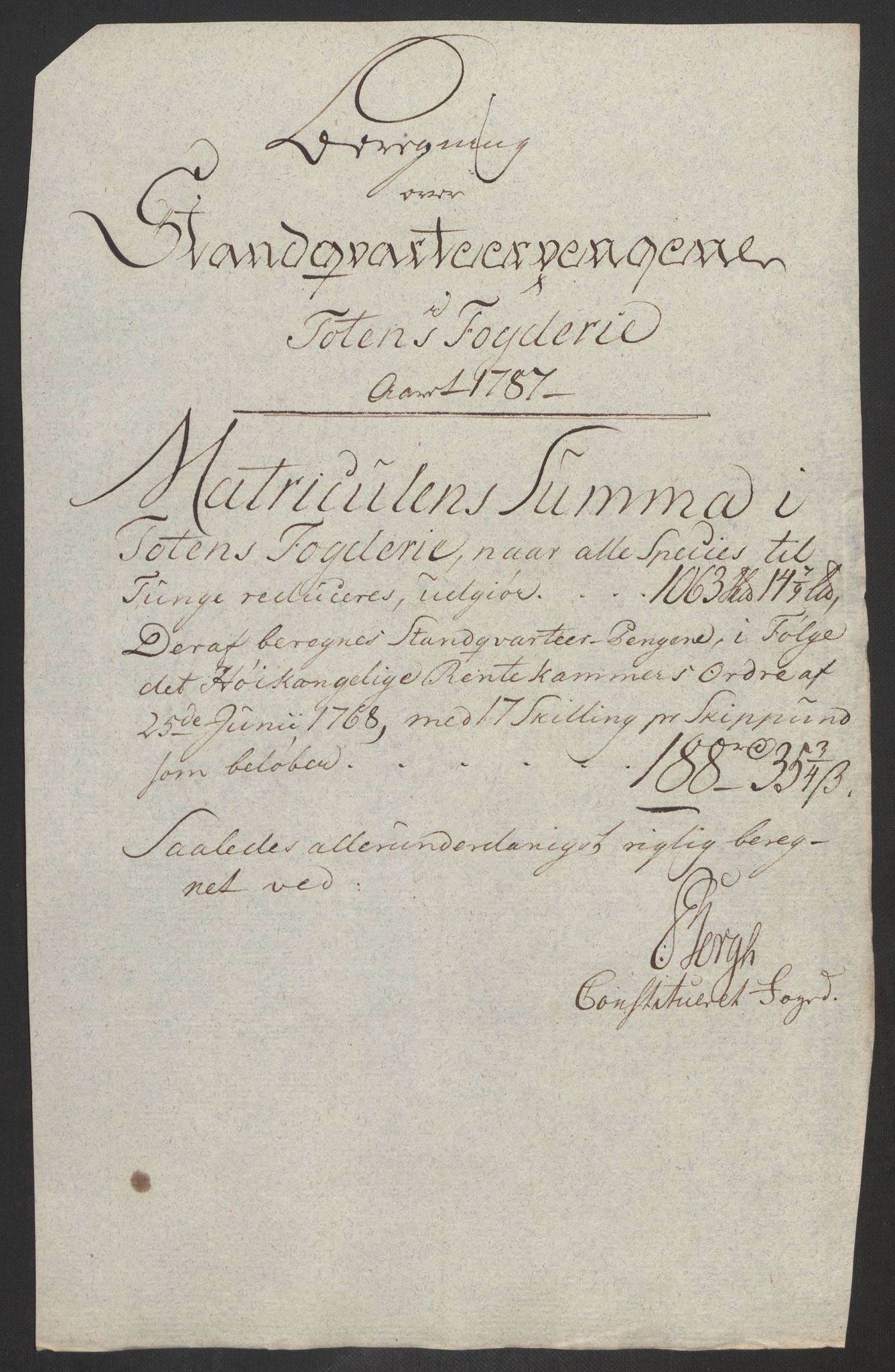 Rentekammeret inntil 1814, Reviderte regnskaper, Fogderegnskap, RA/EA-4092/R19/L1374: Fogderegnskap Toten, Hadeland og Vardal, 1787, s. 61