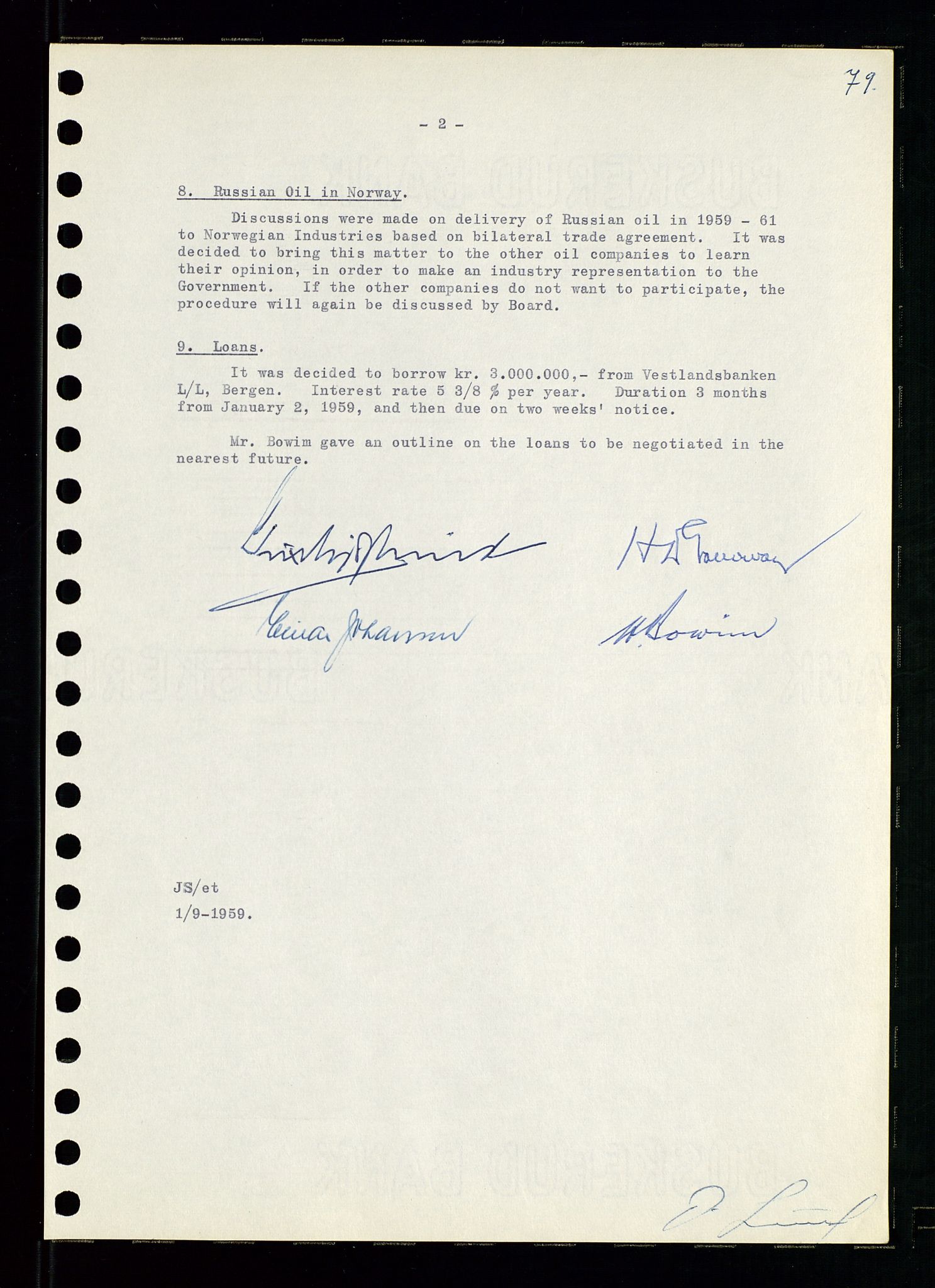 Pa 0982 - Esso Norge A/S, SAST/A-100448/A/Aa/L0001/0001: Den administrerende direksjon Board minutes (styrereferater) / Den administrerende direksjon Board minutes (styrereferater), 1958-1959, s. 79