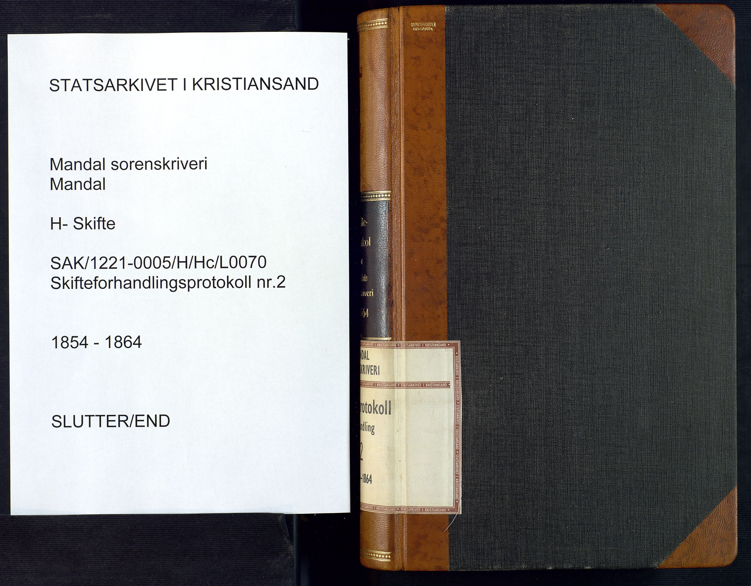 Mandal sorenskriveri, AV/SAK-1221-0005/001/H/Hc/L0070: Skifteforhandlingsprotokoll nr 2, 1854-1864