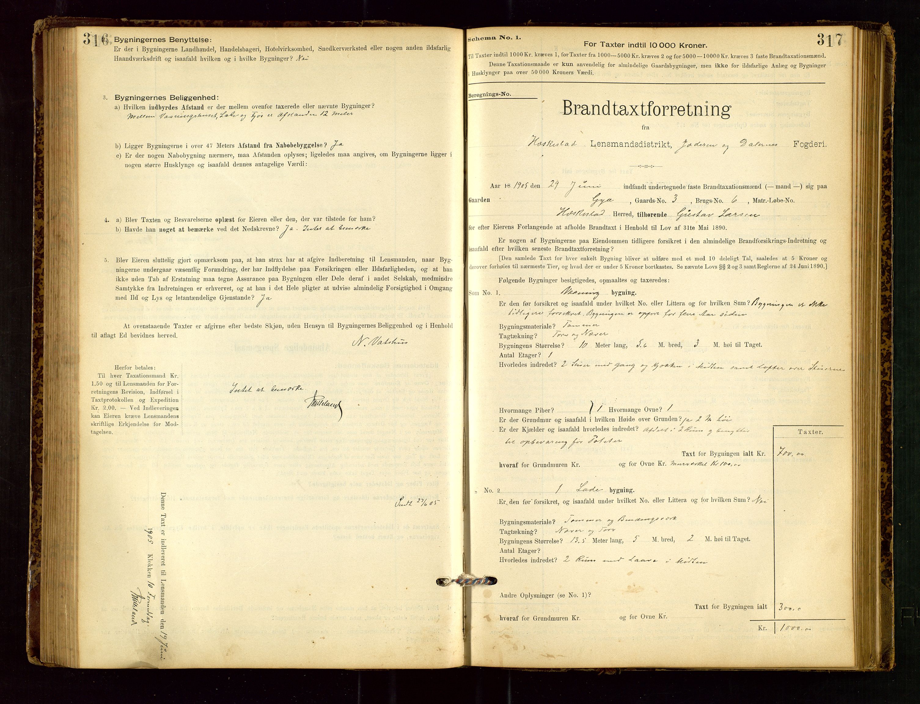 Heskestad lensmannskontor, SAST/A-100304/Gob/L0001: "Brandtaxationsprotokol", 1894-1915, s. 316-317
