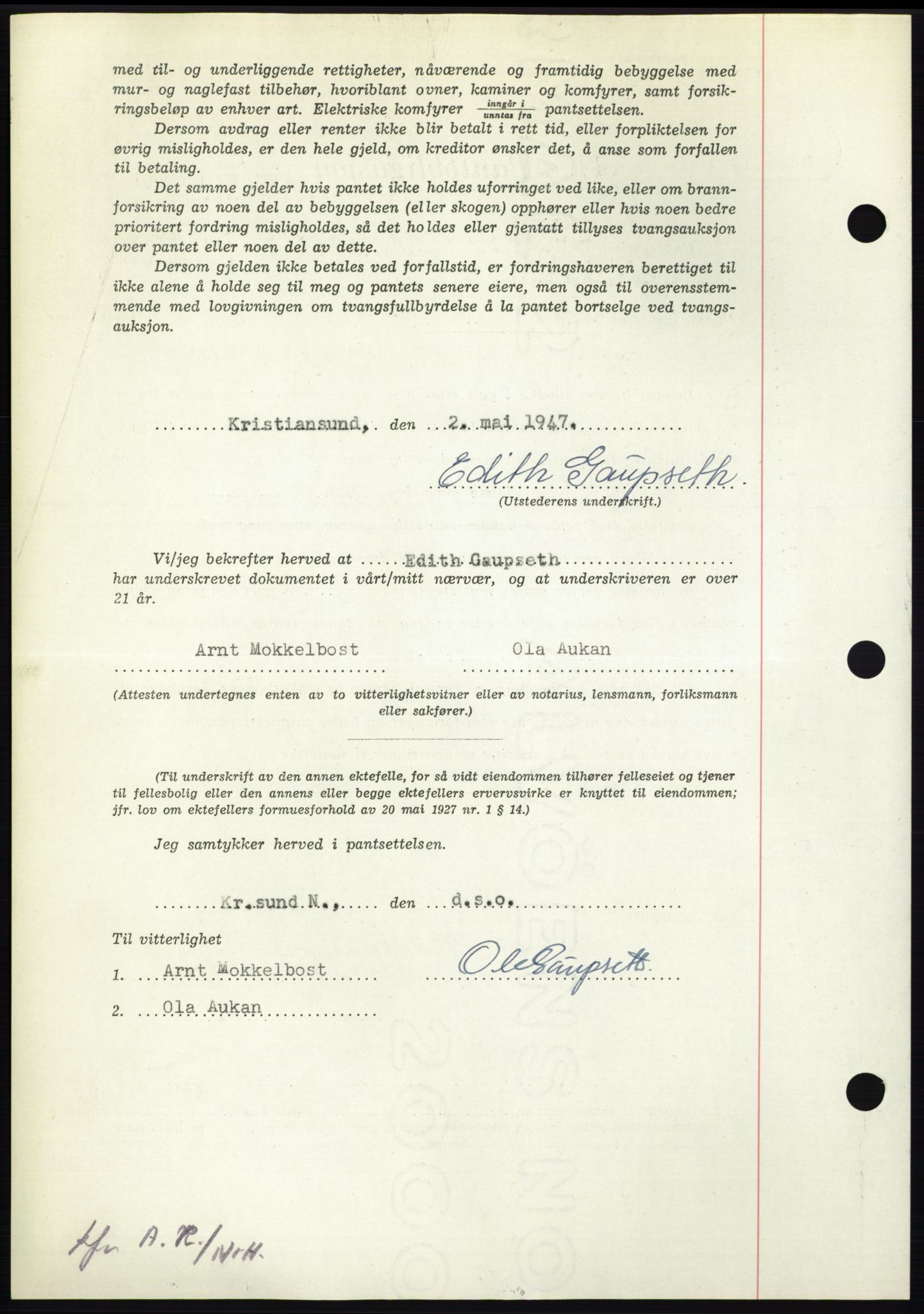 Nordmøre sorenskriveri, AV/SAT-A-4132/1/2/2Ca: Pantebok nr. B96, 1947-1947, Dagboknr: 1049/1947