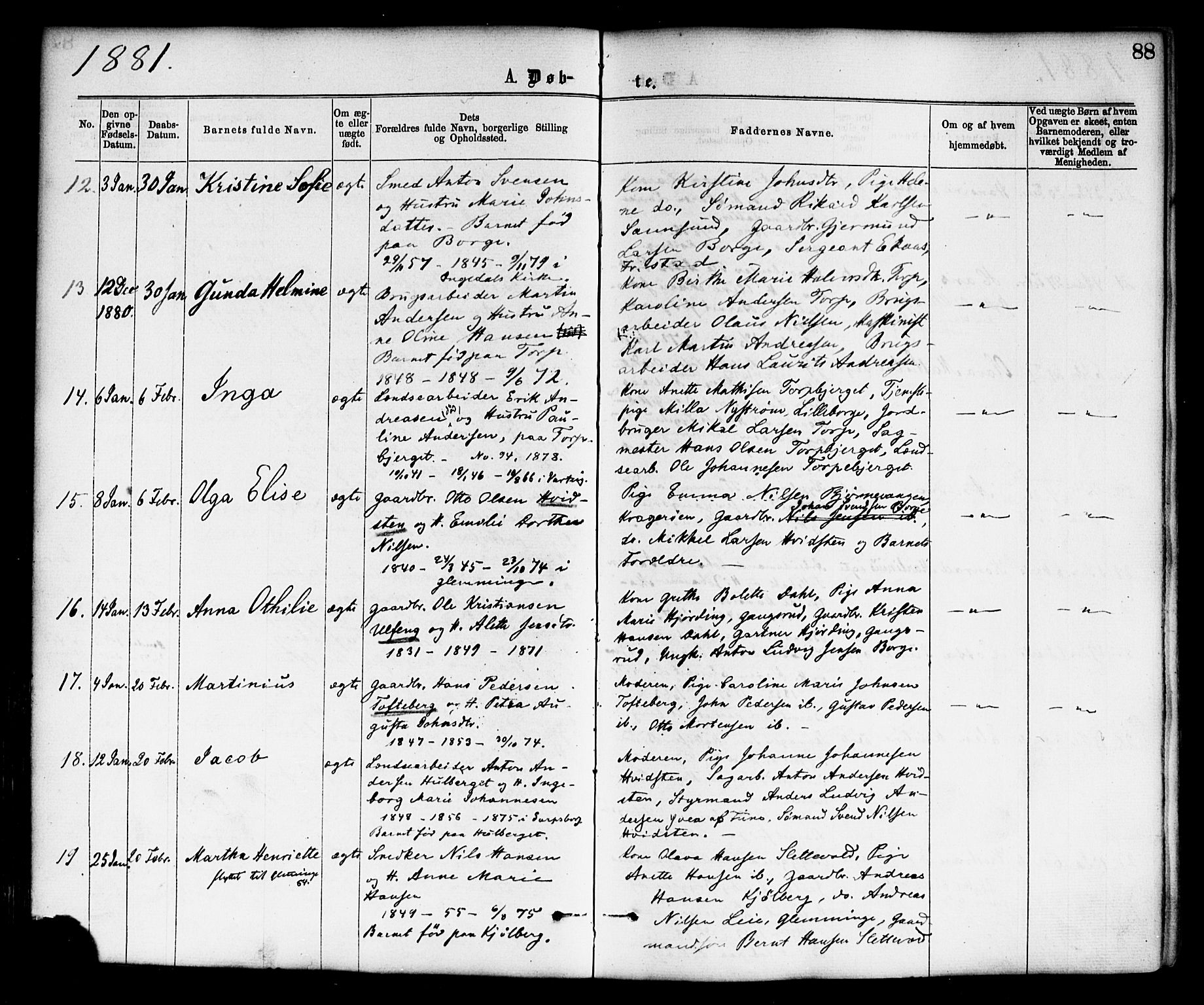 Borge prestekontor Kirkebøker, AV/SAO-A-10903/F/Fa/L0007: Ministerialbok nr. I 7, 1875-1886, s. 88