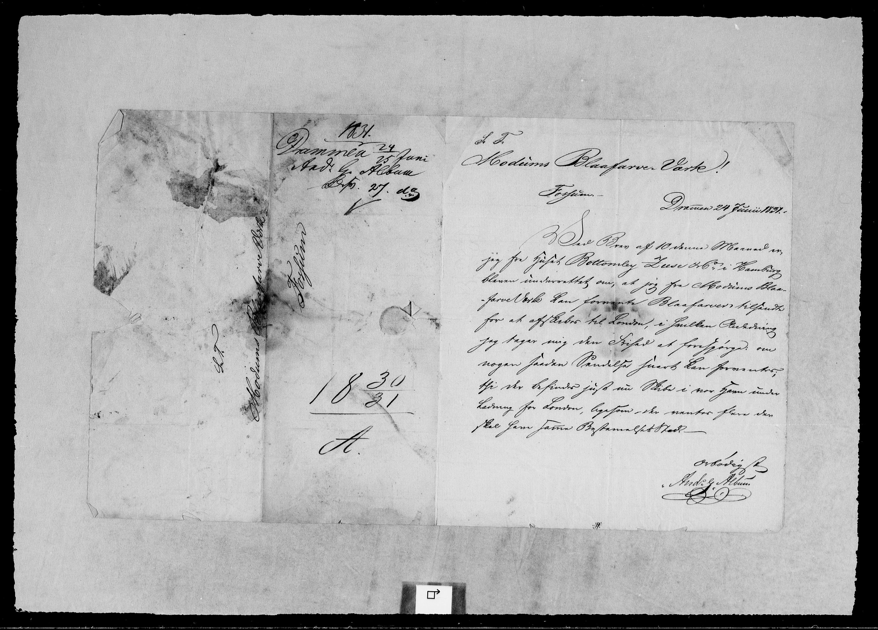 Modums Blaafarveværk, AV/RA-PA-0157/G/Gb/L0105/0001: -- / Innkomne brev A - L, 1830-1831, s. 7