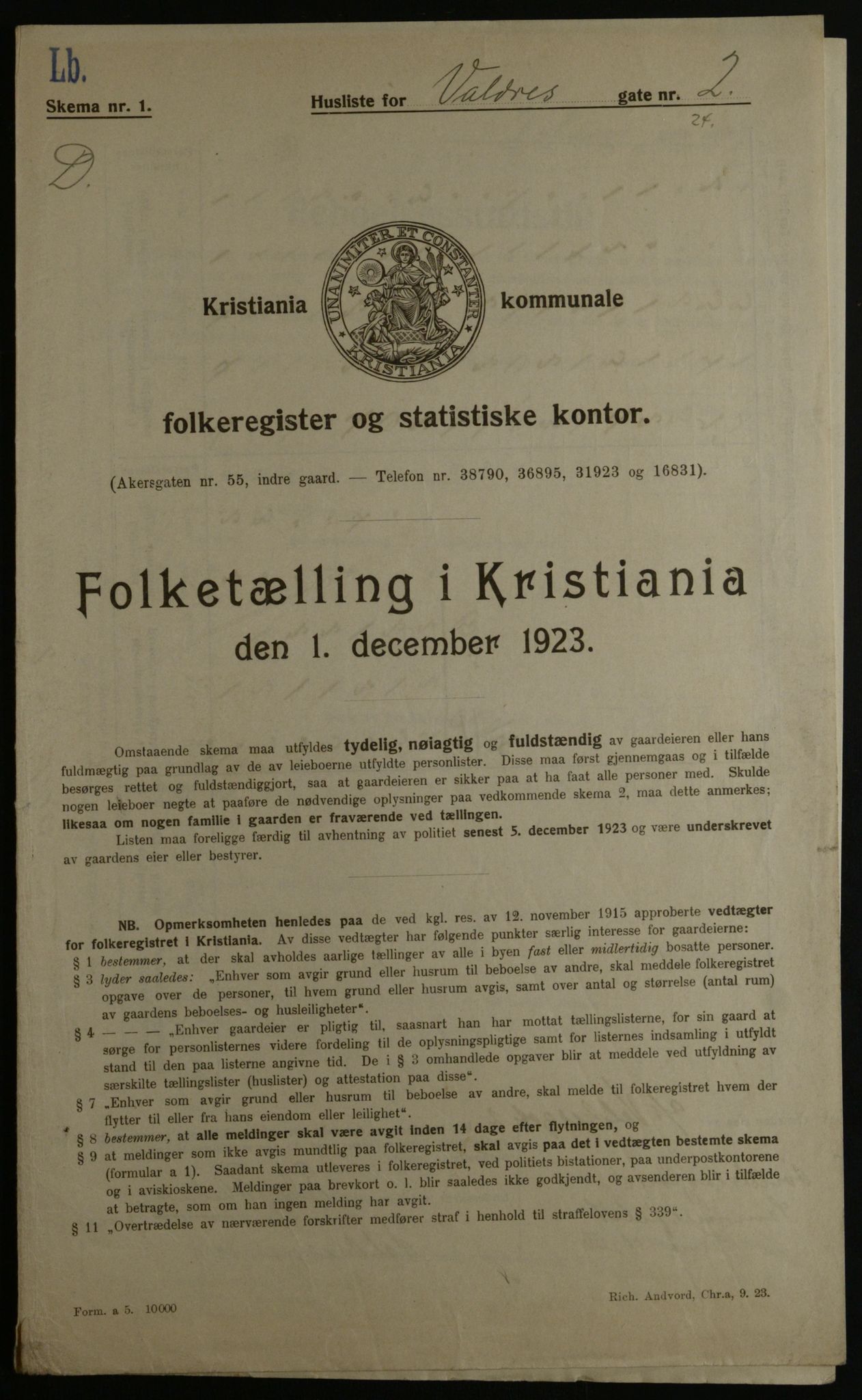 OBA, Kommunal folketelling 1.12.1923 for Kristiania, 1923, s. 134342