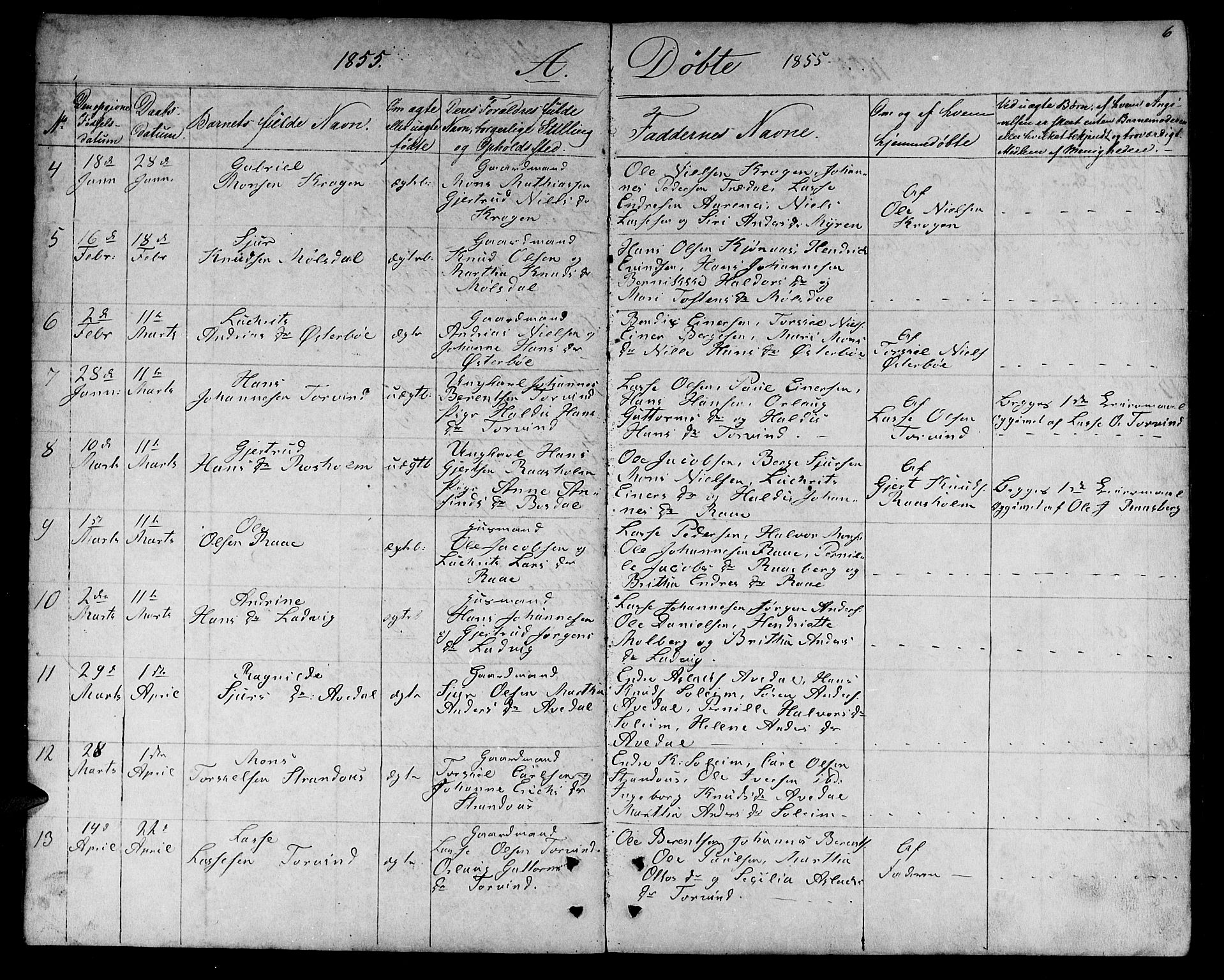 Lavik sokneprestembete, AV/SAB-A-80901: Klokkerbok nr. A 1, 1854-1881, s. 6