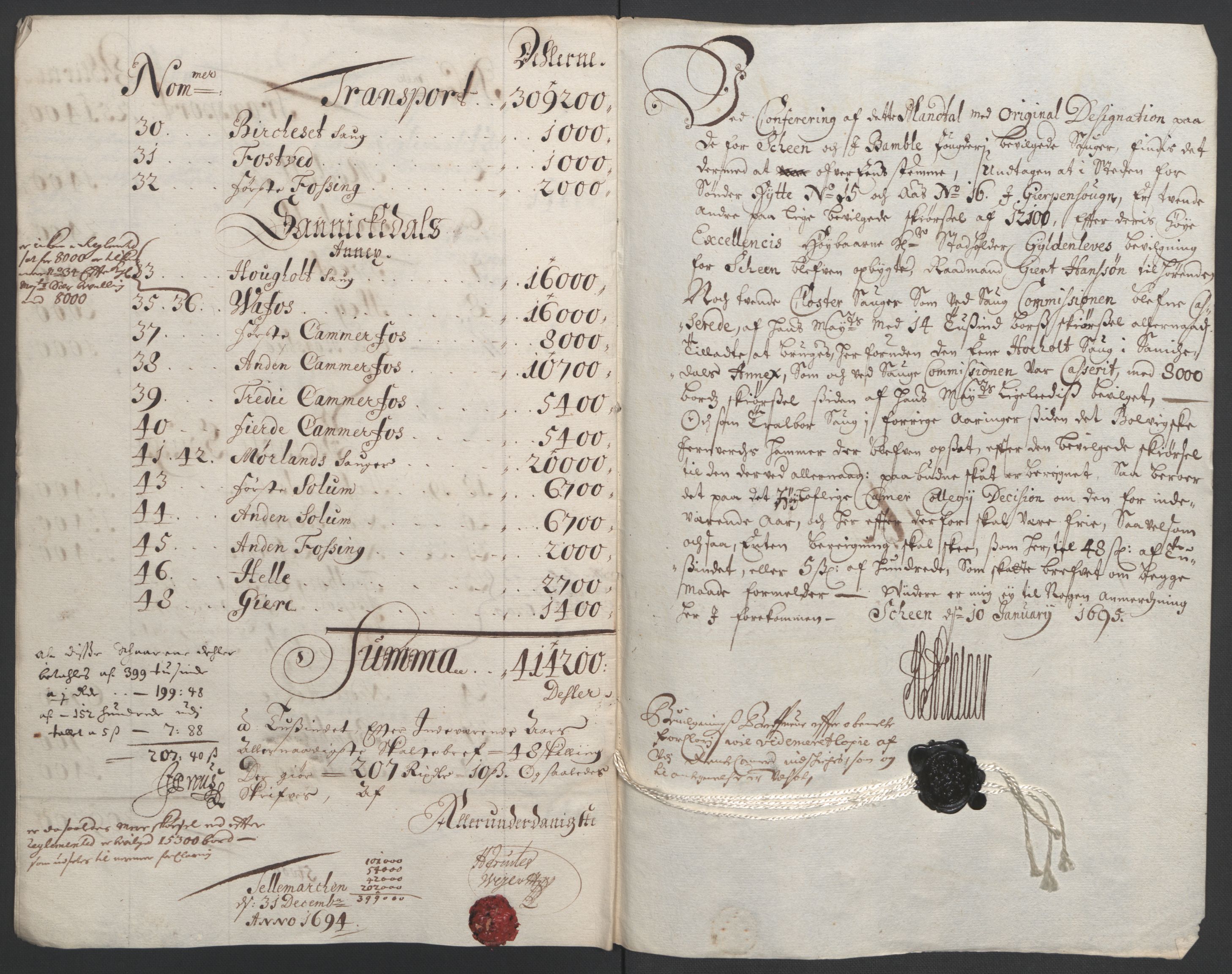 Rentekammeret inntil 1814, Reviderte regnskaper, Fogderegnskap, RA/EA-4092/R36/L2092: Fogderegnskap Øvre og Nedre Telemark og Bamble, 1694, s. 203