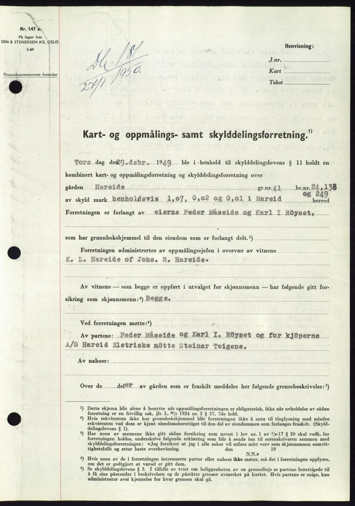 Søre Sunnmøre sorenskriveri, SAT/A-4122/1/2/2C/L0086: Pantebok nr. 12A, 1949-1950, Dagboknr: 181/1950