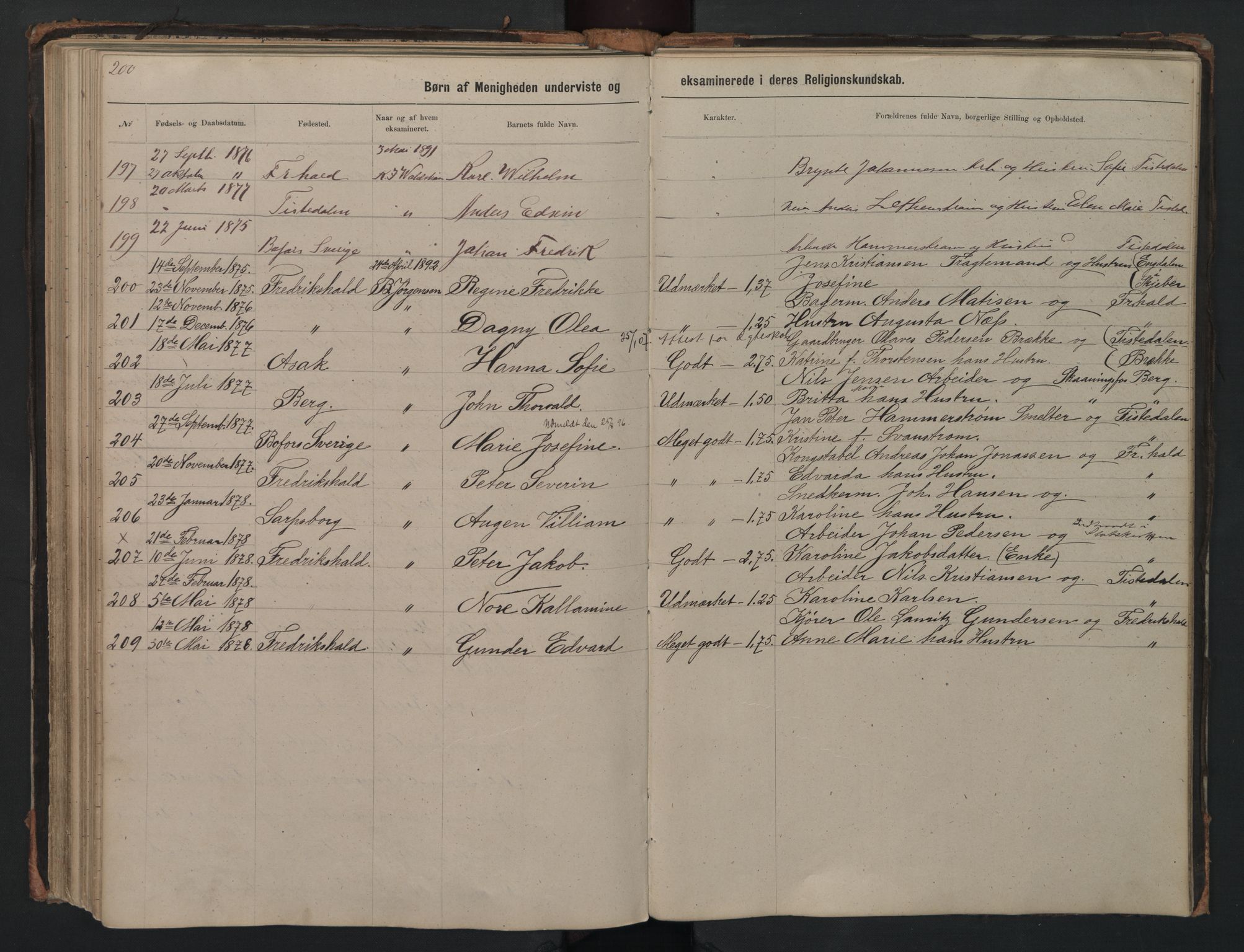 Halden metodistkirke - menighetsprotokoller, AV/SAO-PAO-0266/F/L0002: Dissenterprotokoll nr. 2, 1856-1892, s. 200