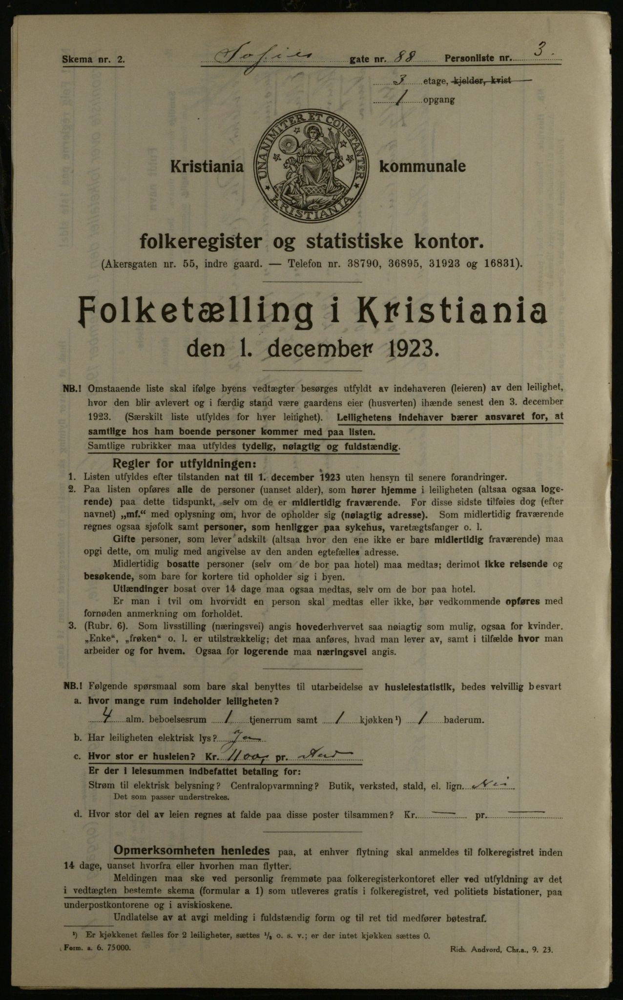 OBA, Kommunal folketelling 1.12.1923 for Kristiania, 1923, s. 109458