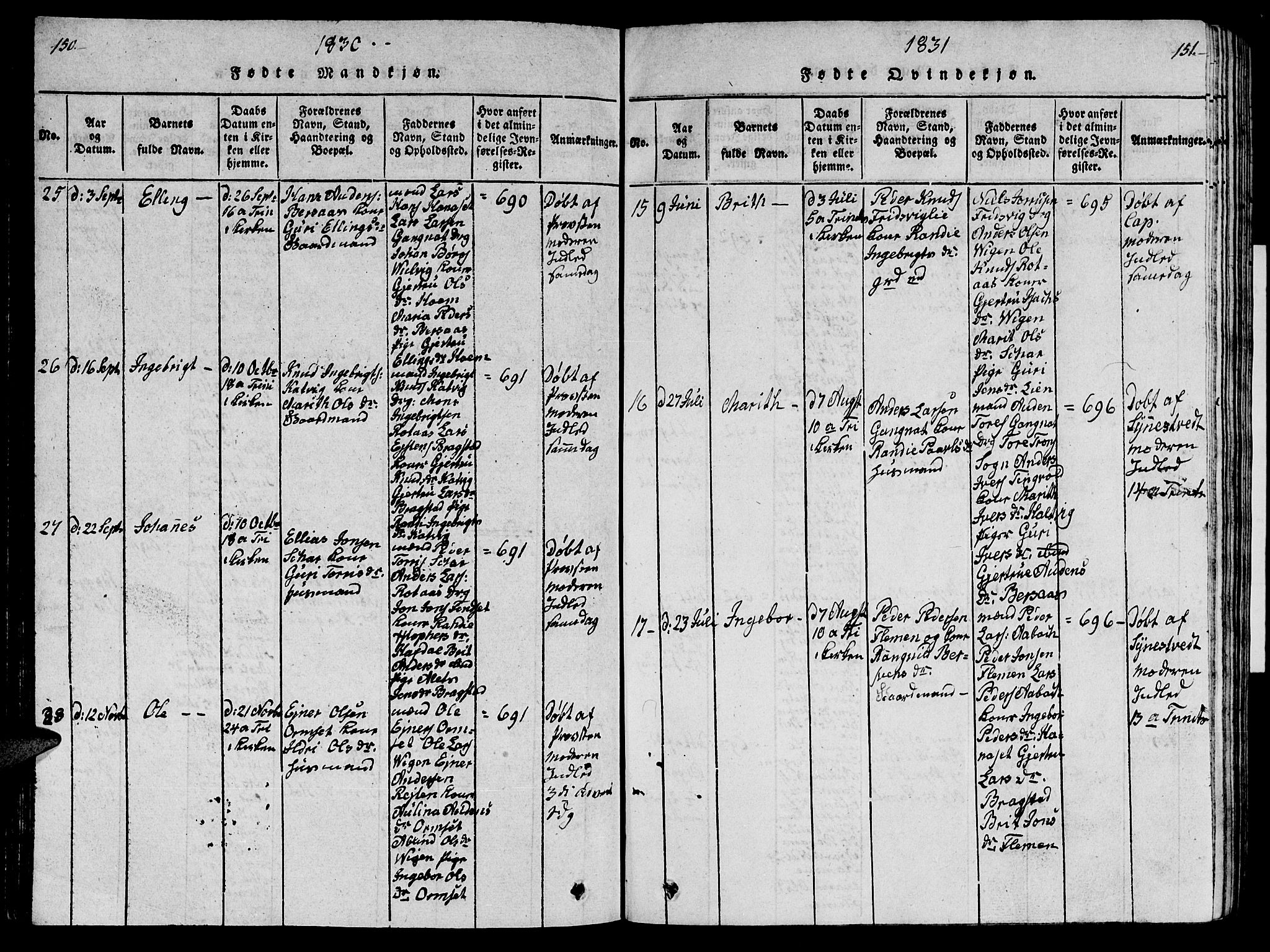 Ministerialprotokoller, klokkerbøker og fødselsregistre - Møre og Romsdal, AV/SAT-A-1454/586/L0990: Klokkerbok nr. 586C01, 1819-1837, s. 150-151