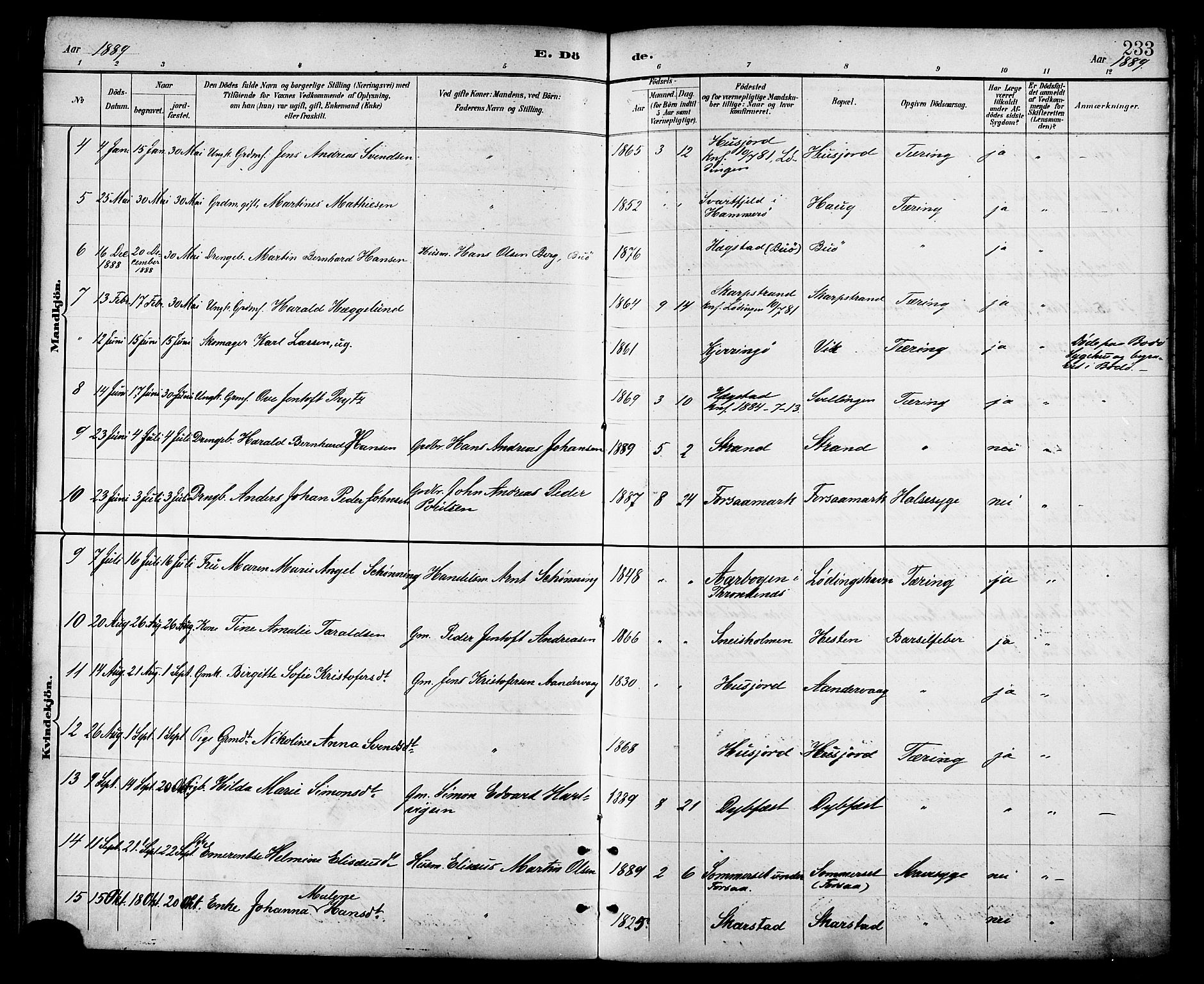 Ministerialprotokoller, klokkerbøker og fødselsregistre - Nordland, AV/SAT-A-1459/872/L1035: Ministerialbok nr. 872A10, 1884-1896, s. 233