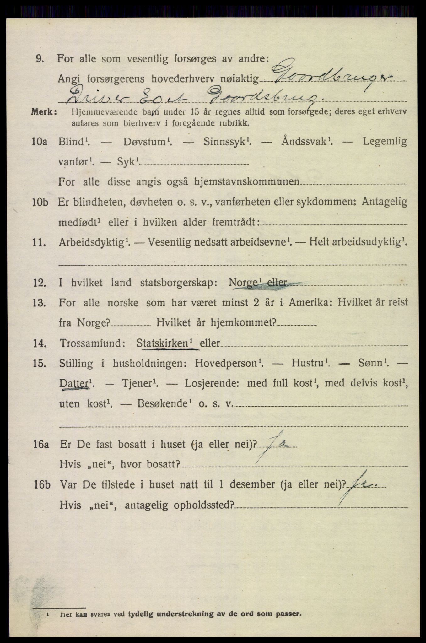 SAK, Folketelling 1920 for 1012 Oddernes herred, 1920, s. 3032