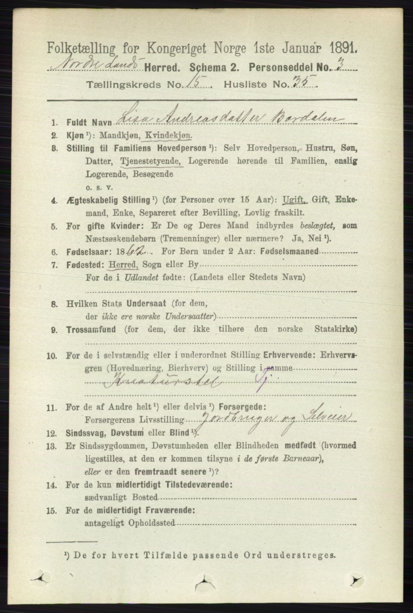 RA, Folketelling 1891 for 0538 Nordre Land herred, 1891, s. 3984