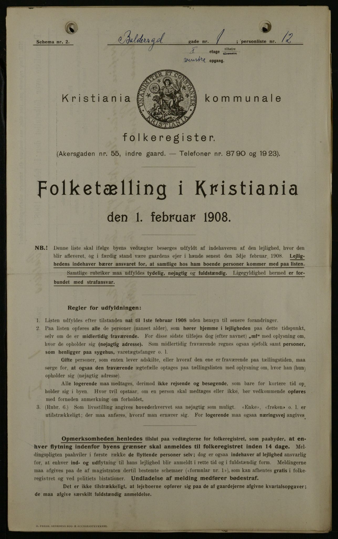 OBA, Kommunal folketelling 1.2.1908 for Kristiania kjøpstad, 1908, s. 3075