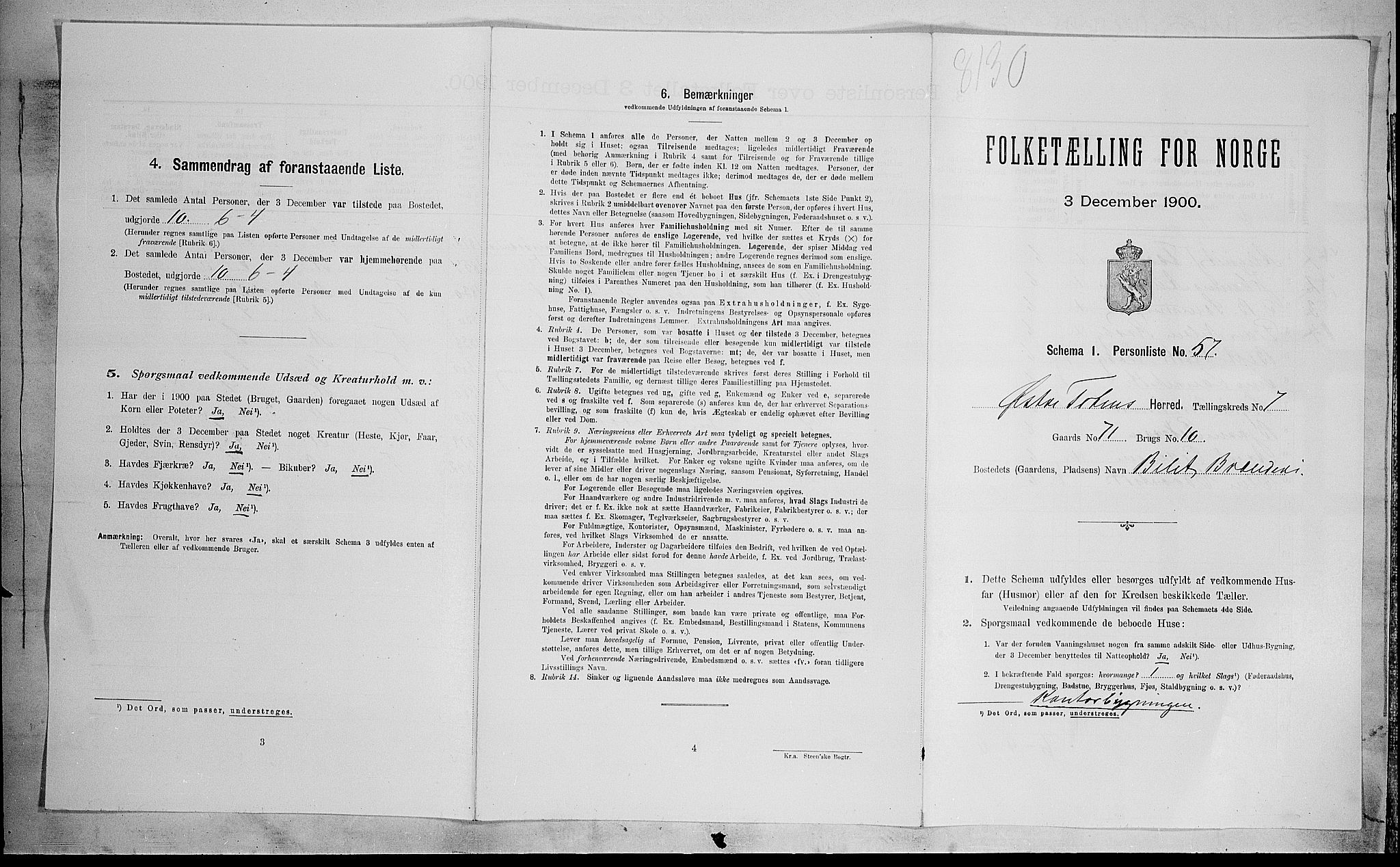 SAH, Folketelling 1900 for 0528 Østre Toten herred, 1900, s. 1896