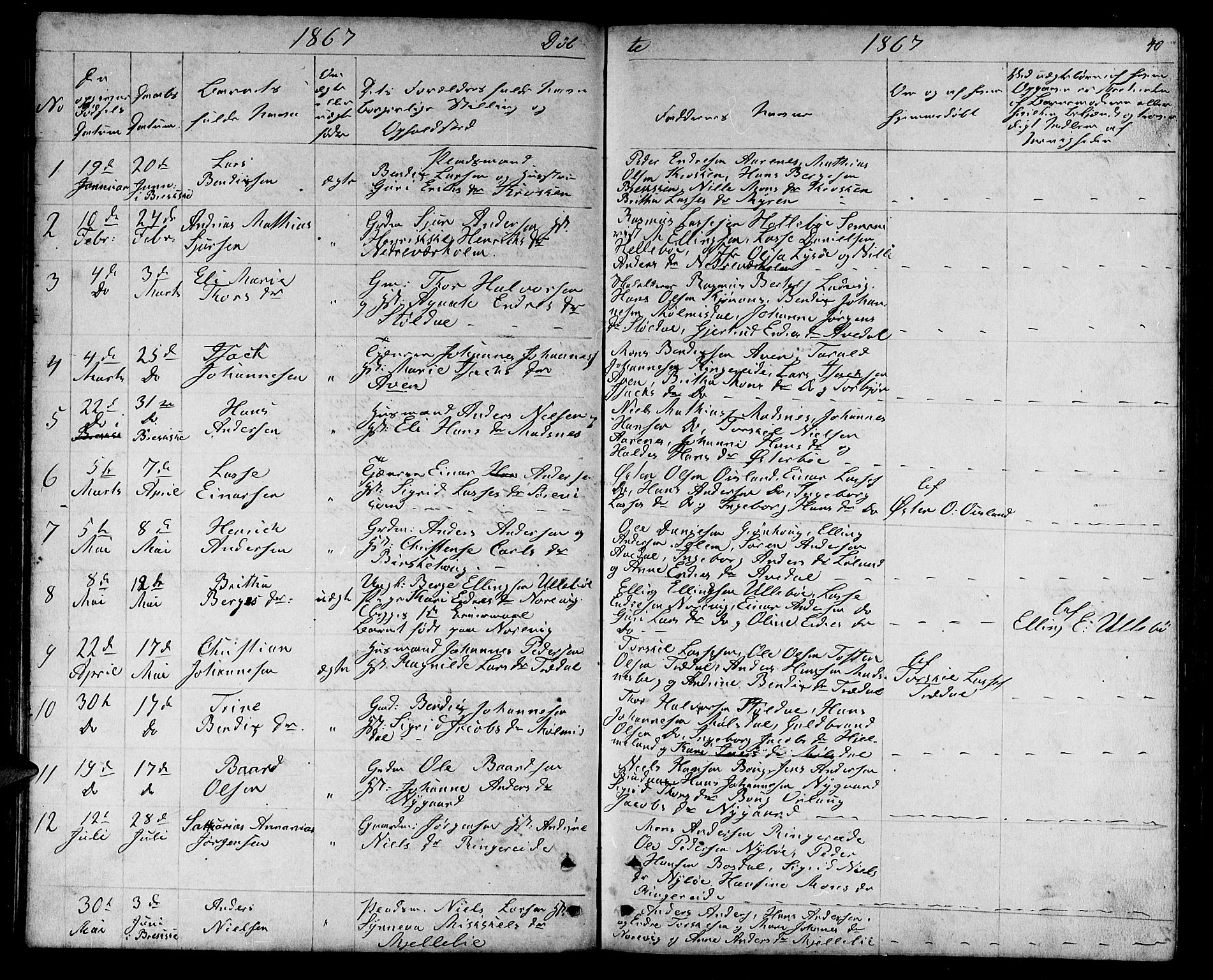 Lavik sokneprestembete, AV/SAB-A-80901: Klokkerbok nr. A 1, 1854-1881, s. 40