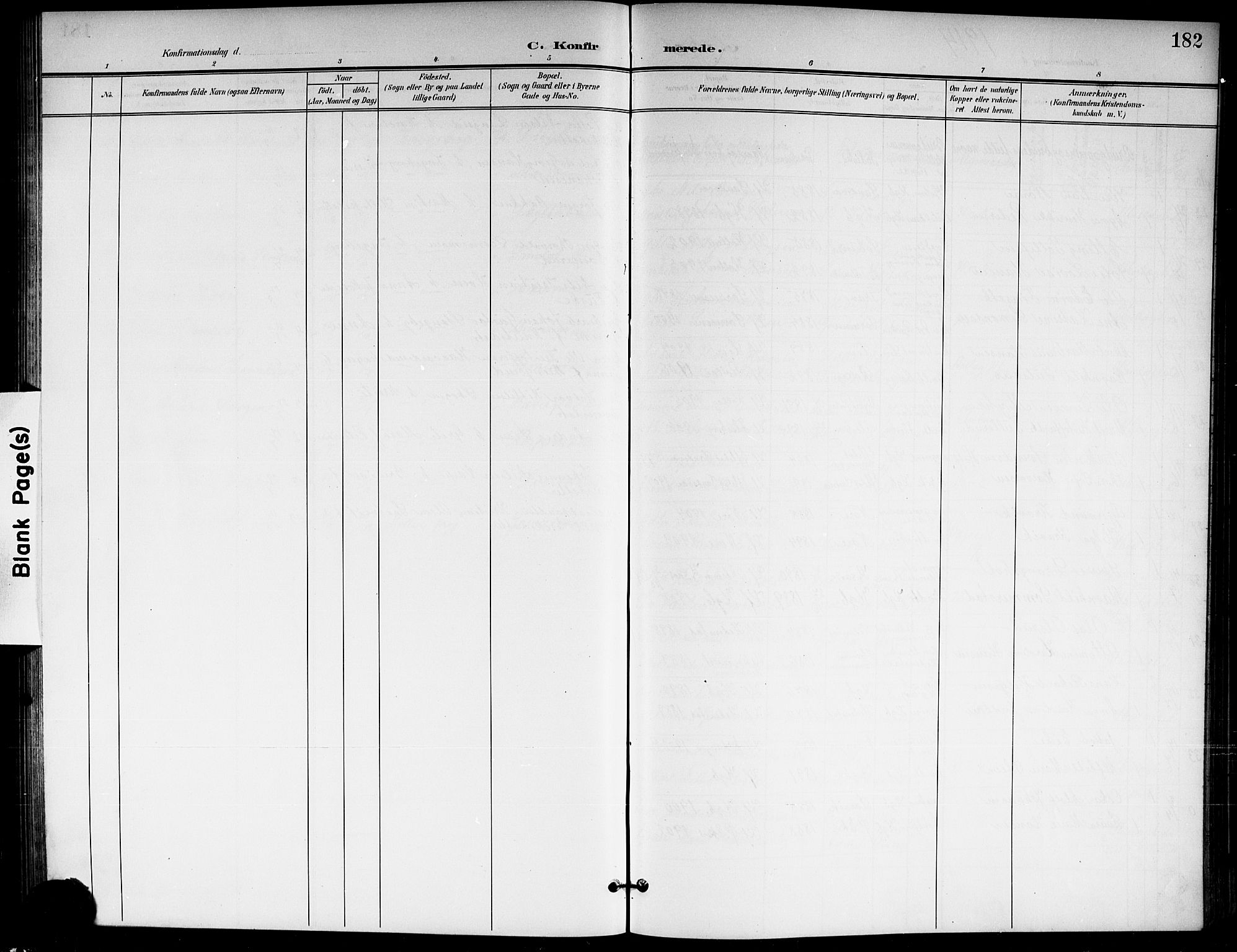 Kongsberg kirkebøker, AV/SAKO-A-22/G/Ga/L0007: Klokkerbok nr. 7, 1901-1915, s. 182