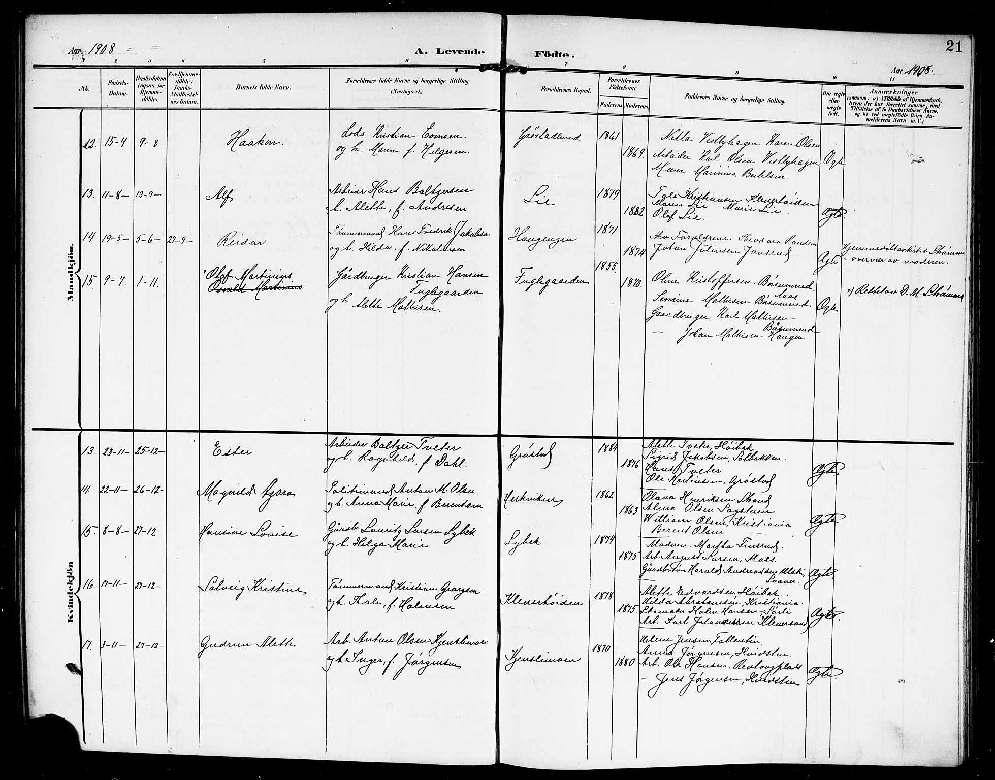 Vestby prestekontor Kirkebøker, AV/SAO-A-10893/G/Ga/L0002: Klokkerbok nr. I 2, 1903-1916, s. 21