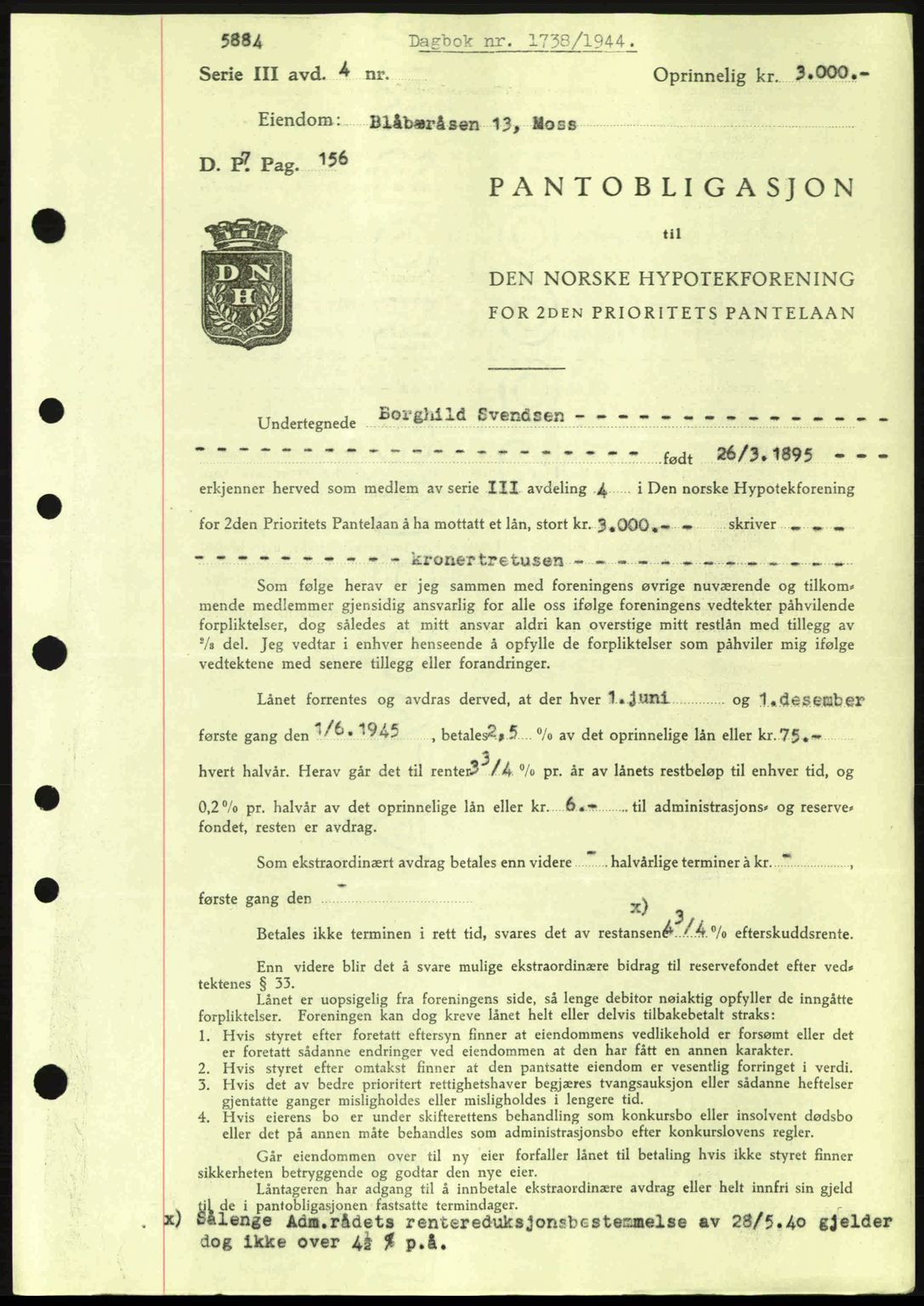 Moss sorenskriveri, SAO/A-10168: Pantebok nr. B13, 1943-1945, Dagboknr: 1738/1944