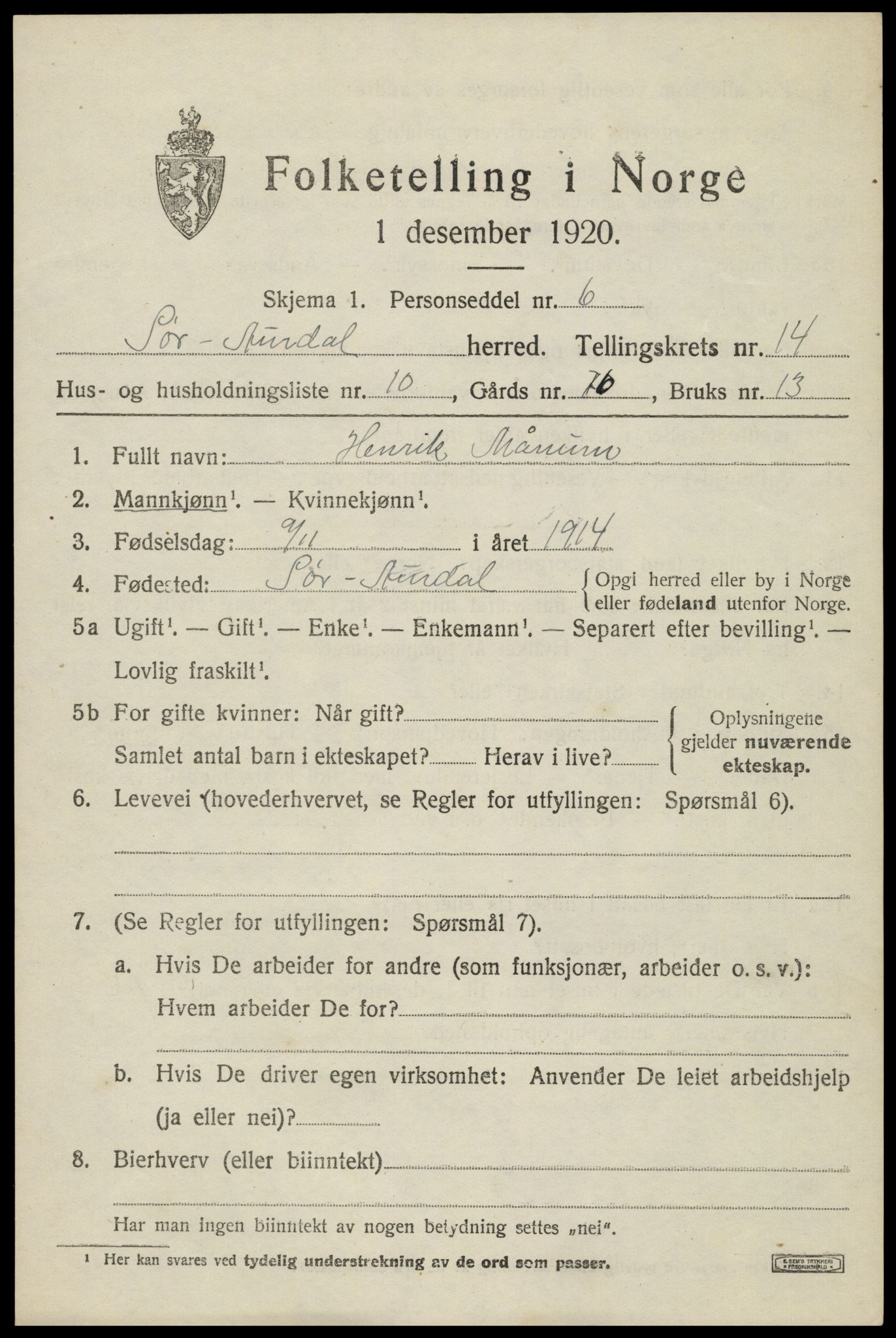 SAH, Folketelling 1920 for 0540 Sør-Aurdal herred, 1920, s. 8137