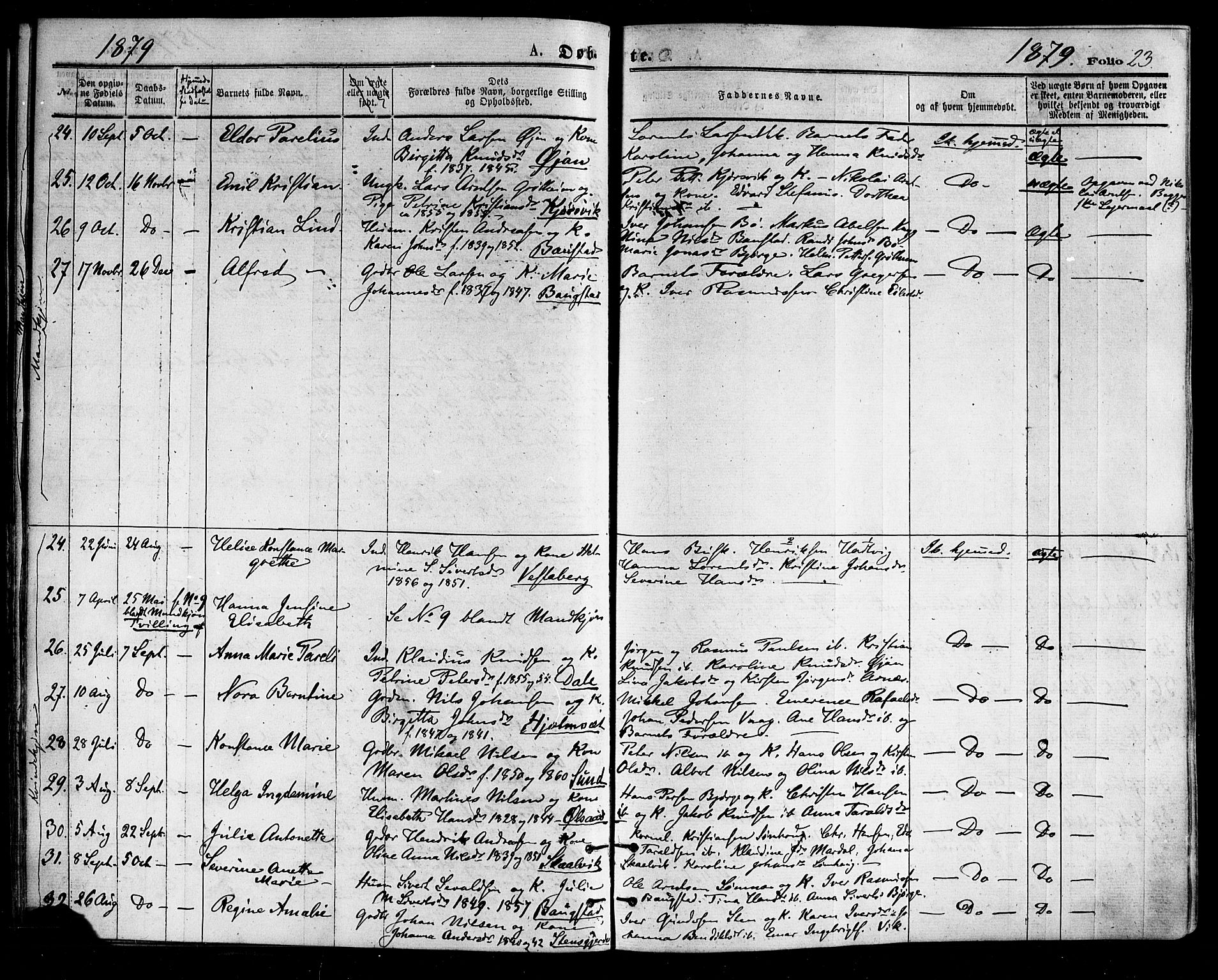 Ministerialprotokoller, klokkerbøker og fødselsregistre - Nordland, AV/SAT-A-1459/812/L0177: Ministerialbok nr. 812A06, 1875-1885, s. 23