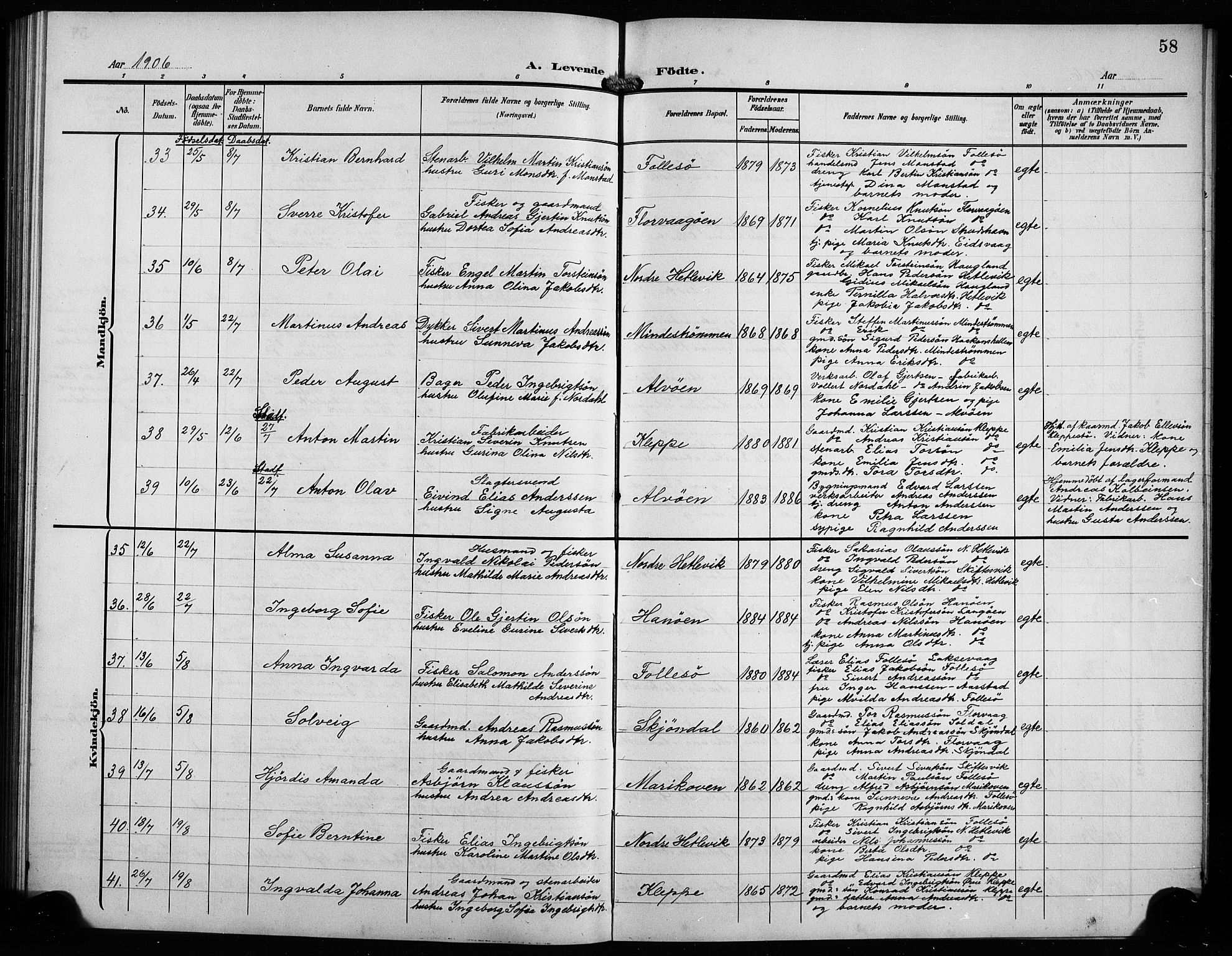 Askøy Sokneprestembete, AV/SAB-A-74101/H/Ha/Hab/Haba/L0010: Klokkerbok nr. A 10, 1903-1907, s. 58