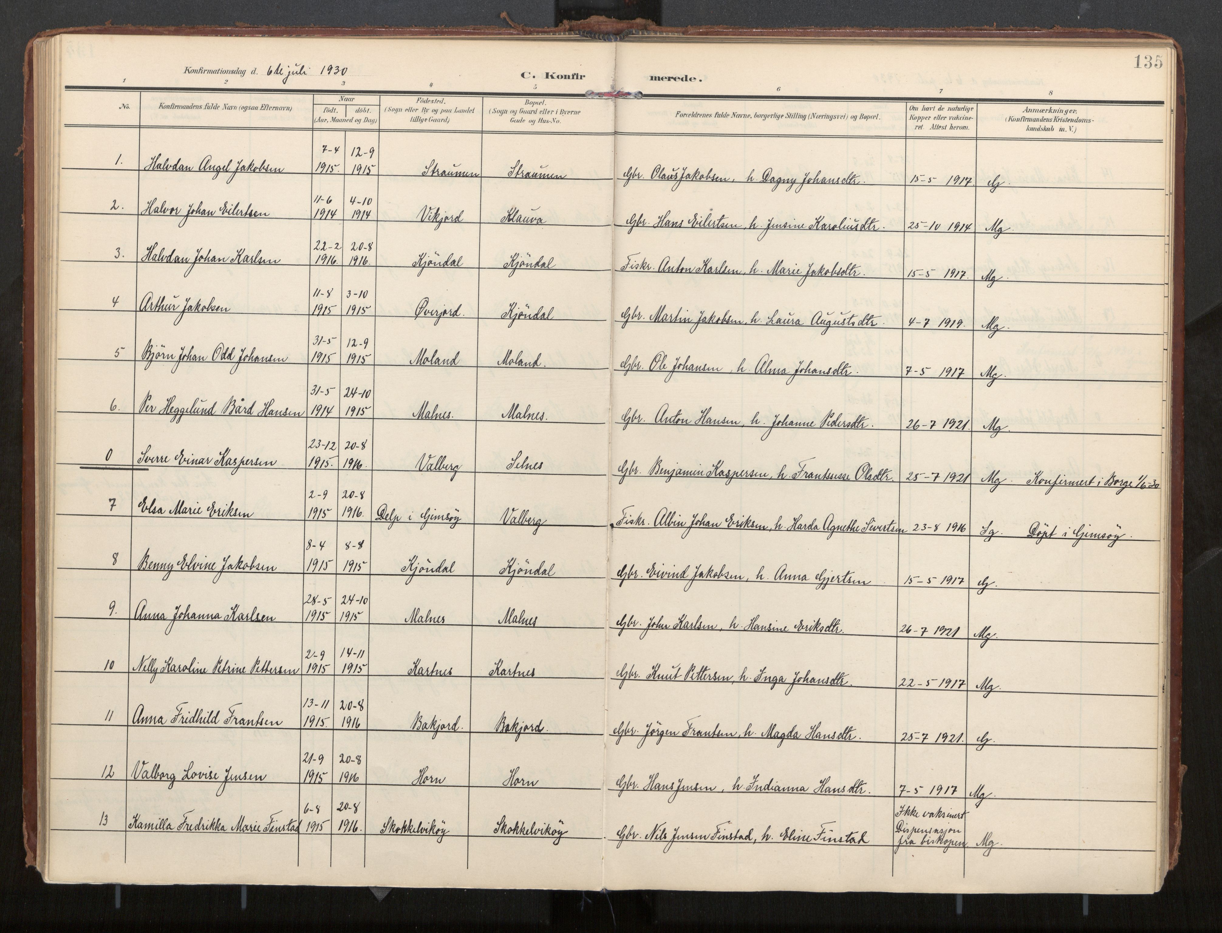 Ministerialprotokoller, klokkerbøker og fødselsregistre - Nordland, AV/SAT-A-1459/884/L1194: Ministerialbok nr. 884A02, 1906-1937, s. 135