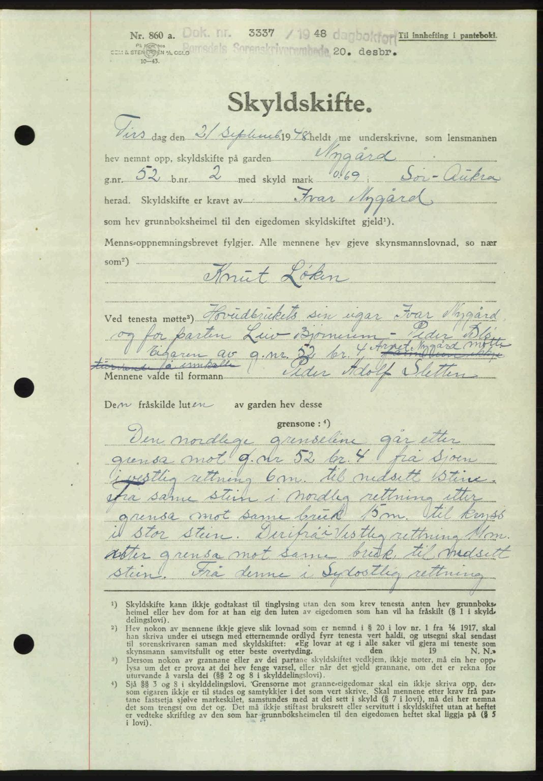 Romsdal sorenskriveri, AV/SAT-A-4149/1/2/2C: Pantebok nr. A28, 1948-1949, Dagboknr: 3337/1948