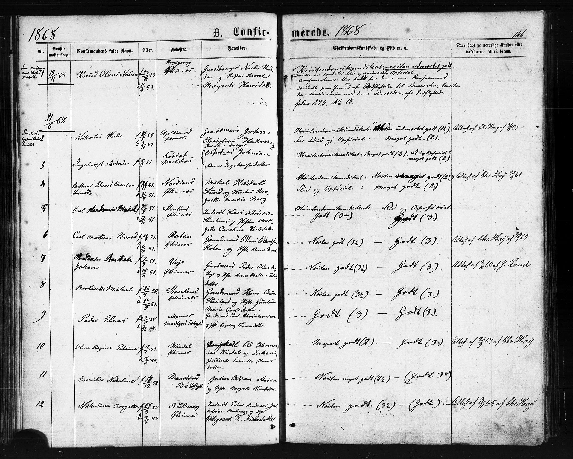 Ministerialprotokoller, klokkerbøker og fødselsregistre - Nordland, SAT/A-1459/893/L1334: Ministerialbok nr. 893A07, 1867-1877, s. 146
