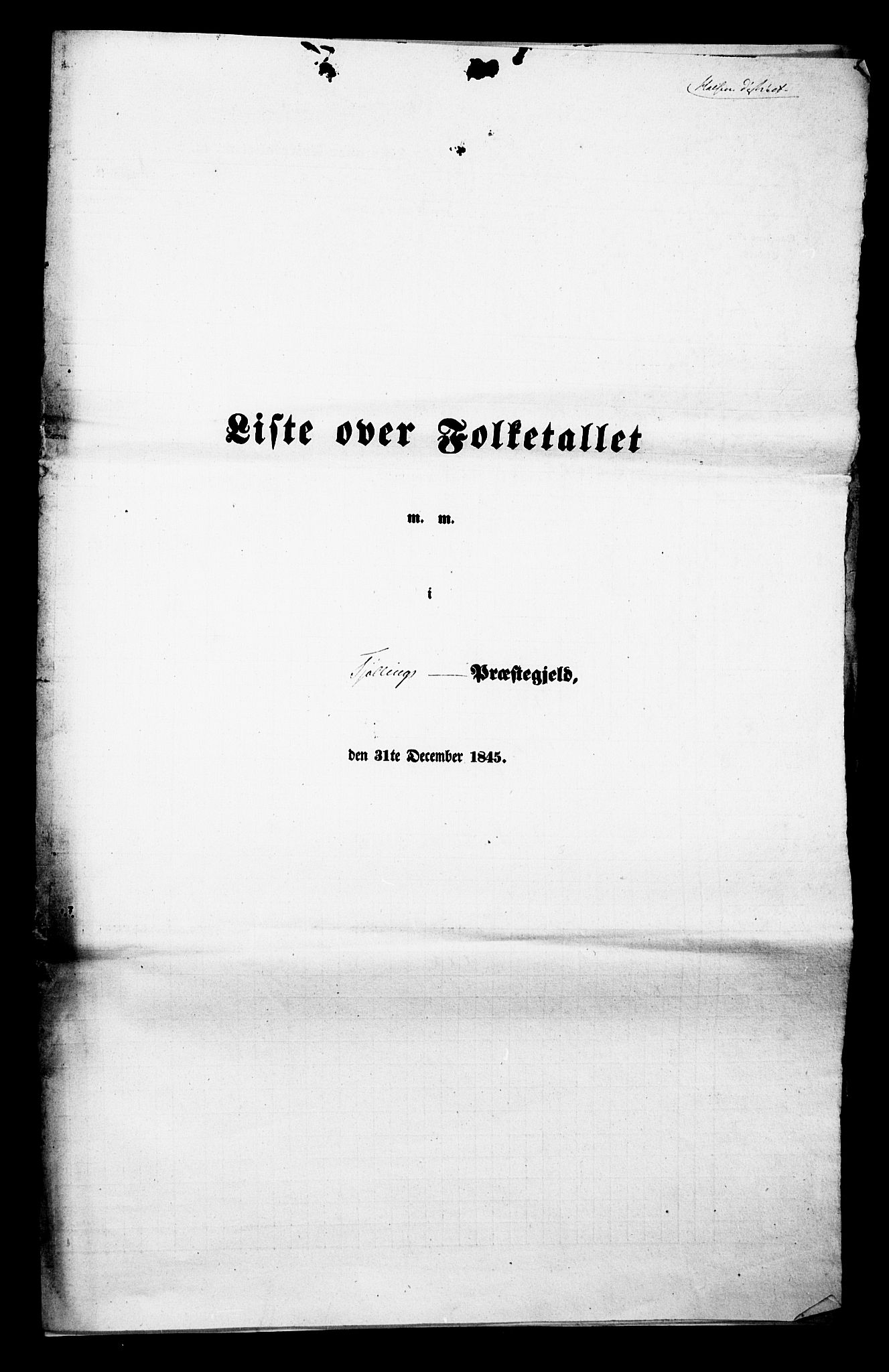 , Folketelling 1845 for 0725P Tjølling prestegjeld, 1845, s. 1