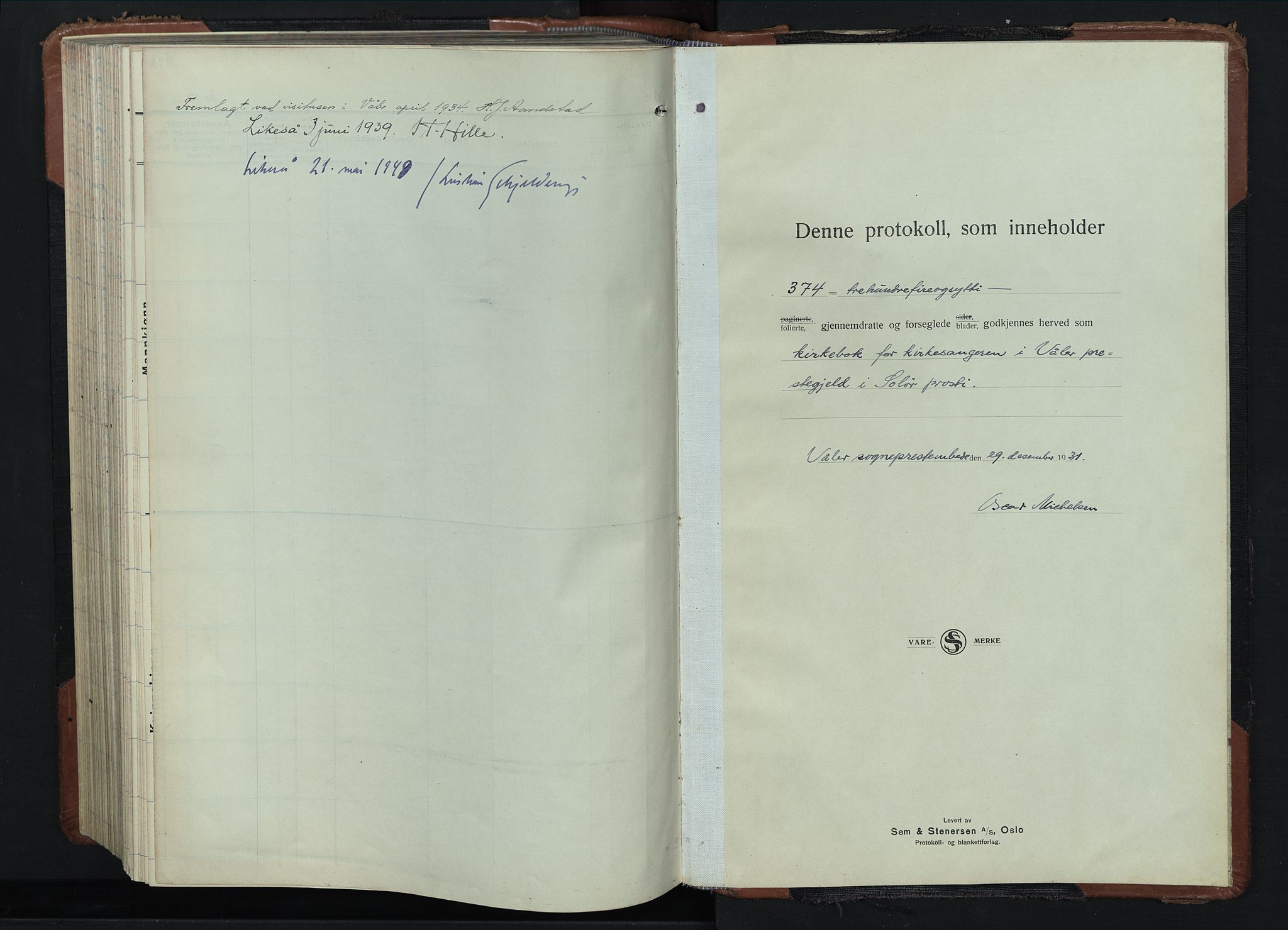 Våler prestekontor, Hedmark, SAH/PREST-040/H/Ha/Hab/L0006: Klokkerbok nr. 6, 1932-1956