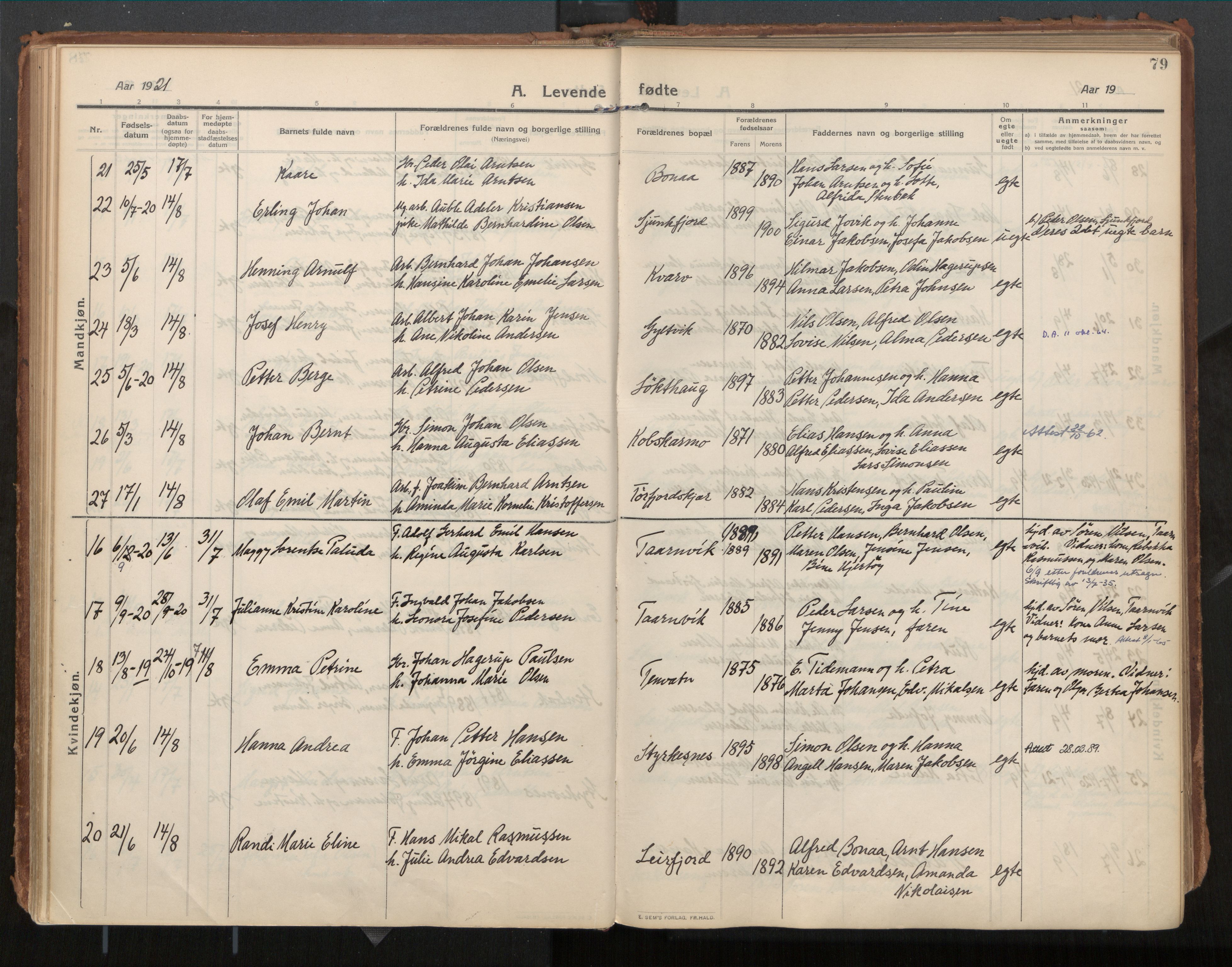 Ministerialprotokoller, klokkerbøker og fødselsregistre - Nordland, AV/SAT-A-1459/854/L0784: Ministerialbok nr. 854A07, 1910-1922, s. 79