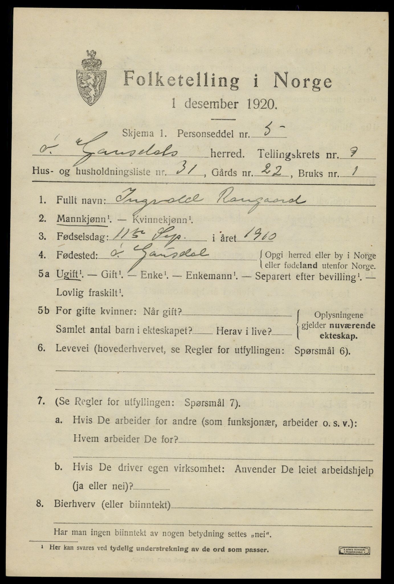 SAH, Folketelling 1920 for 0522 Østre Gausdal herred, 1920, s. 5268