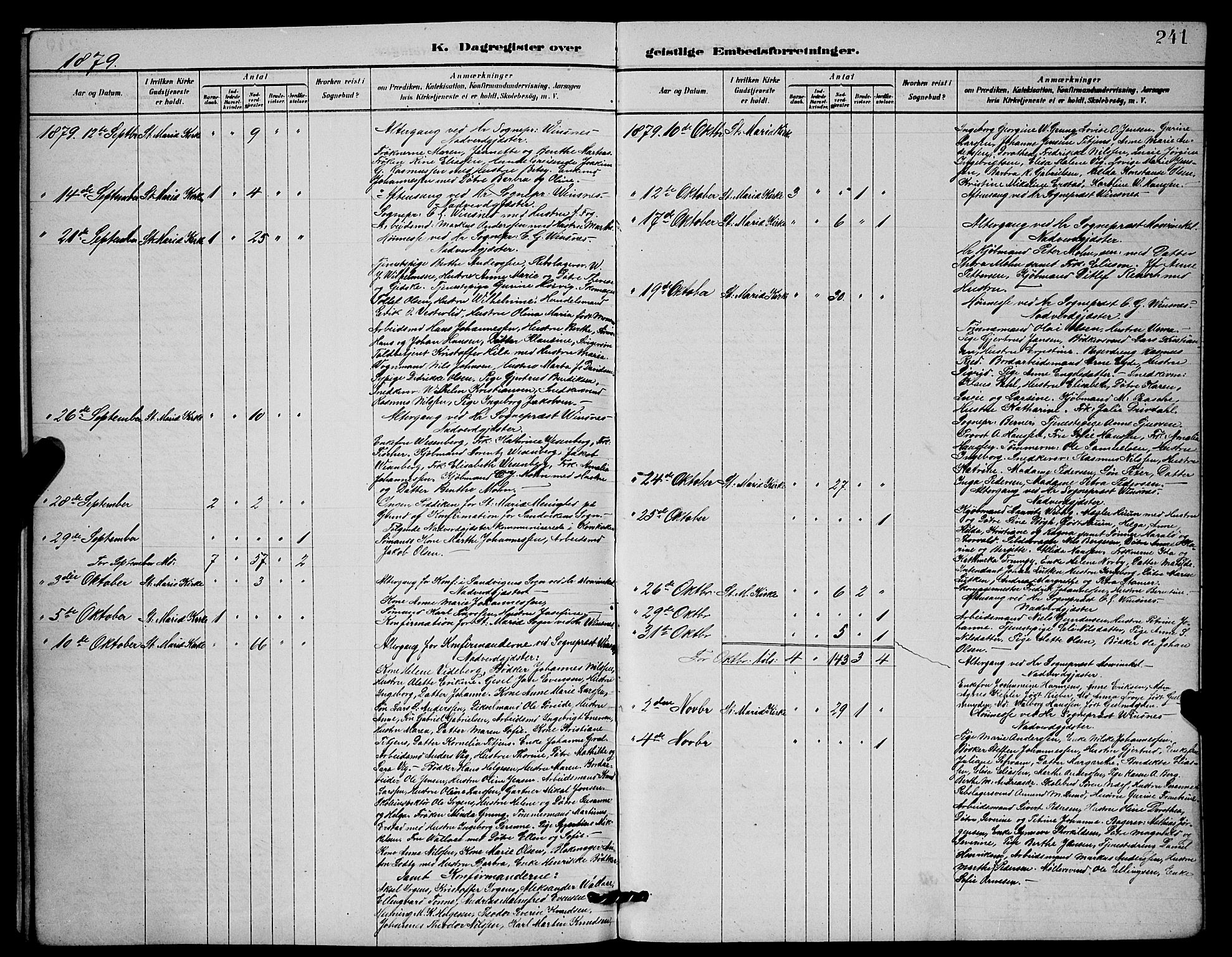 Mariakirken Sokneprestembete, AV/SAB-A-76901/H/Hab/L0004: Klokkerbok nr. A 4, 1878-1892, s. 241