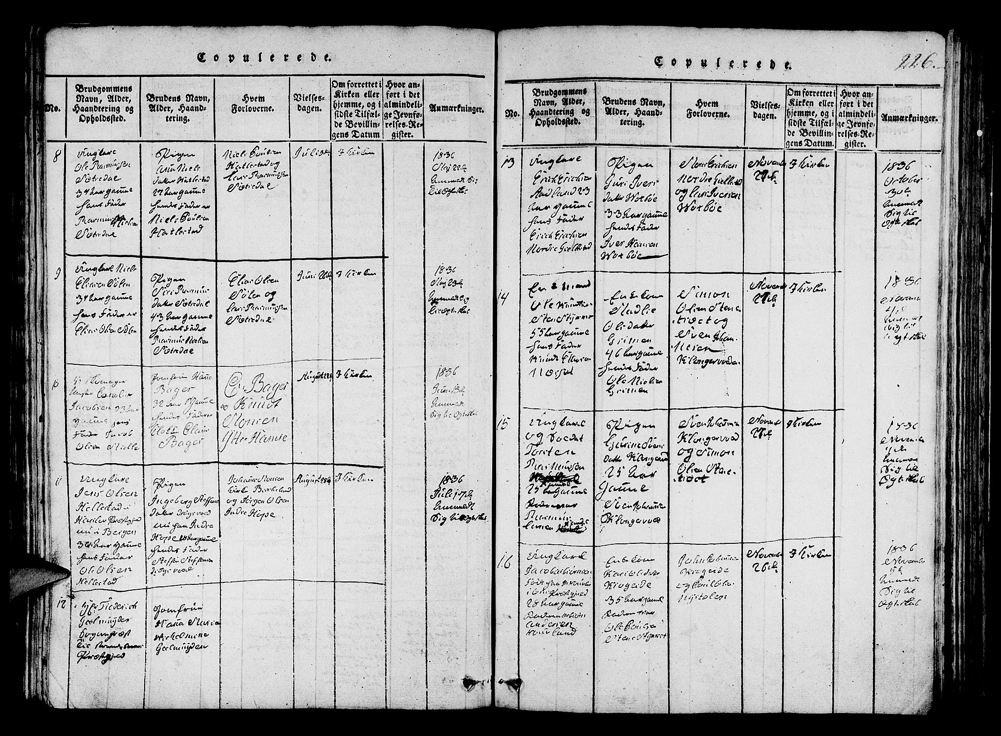 Fana Sokneprestembete, AV/SAB-A-75101/H/Hab/Haba/L0001: Klokkerbok nr. A 1, 1816-1836, s. 226