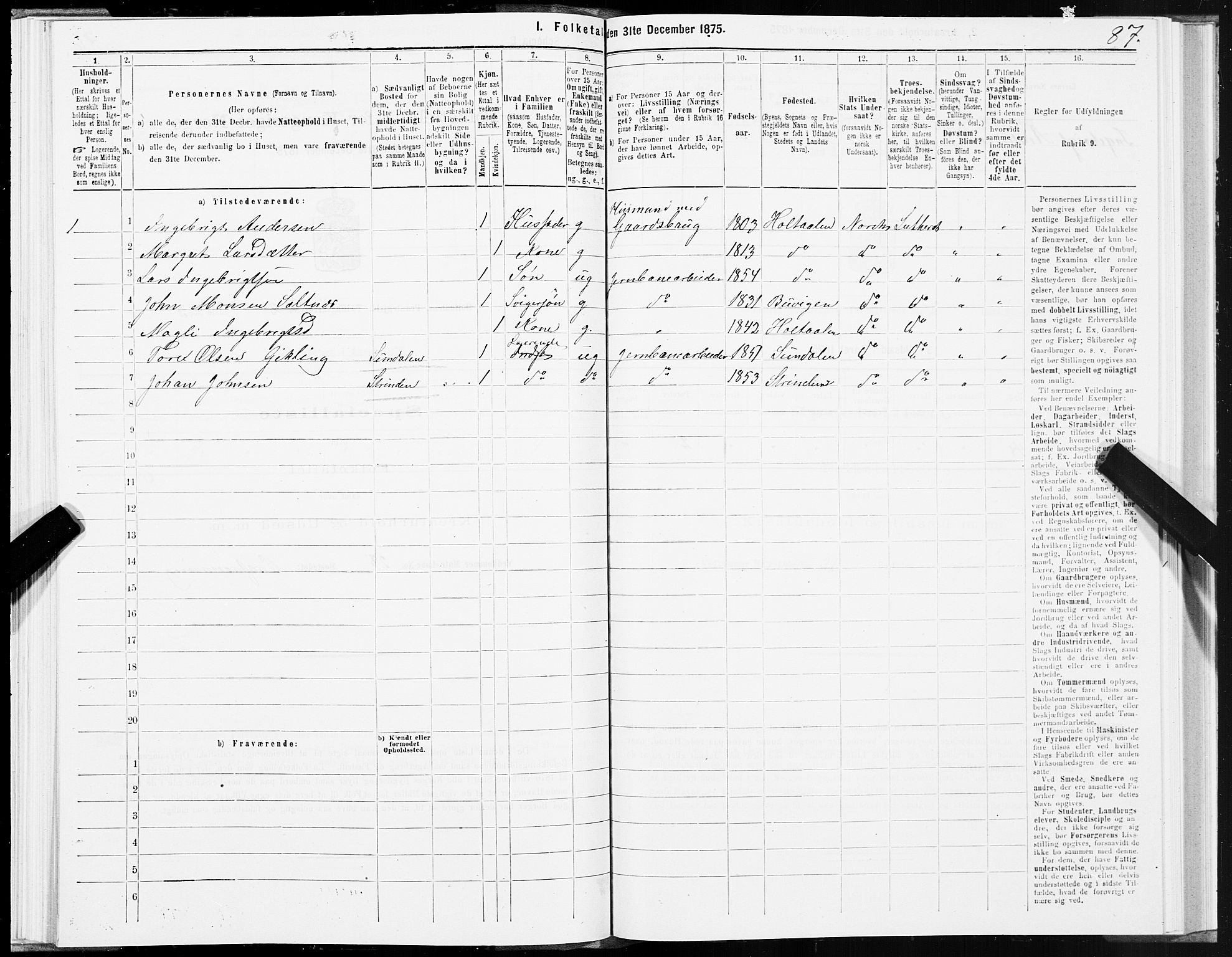 SAT, Folketelling 1875 for 1645P Haltdalen prestegjeld, 1875, s. 1087