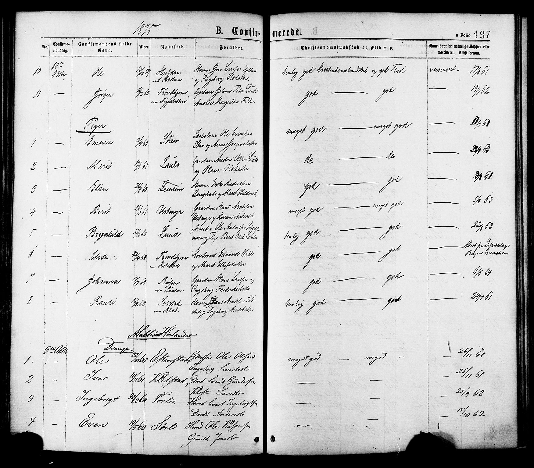 Ministerialprotokoller, klokkerbøker og fødselsregistre - Sør-Trøndelag, SAT/A-1456/691/L1079: Ministerialbok nr. 691A11, 1873-1886, s. 197
