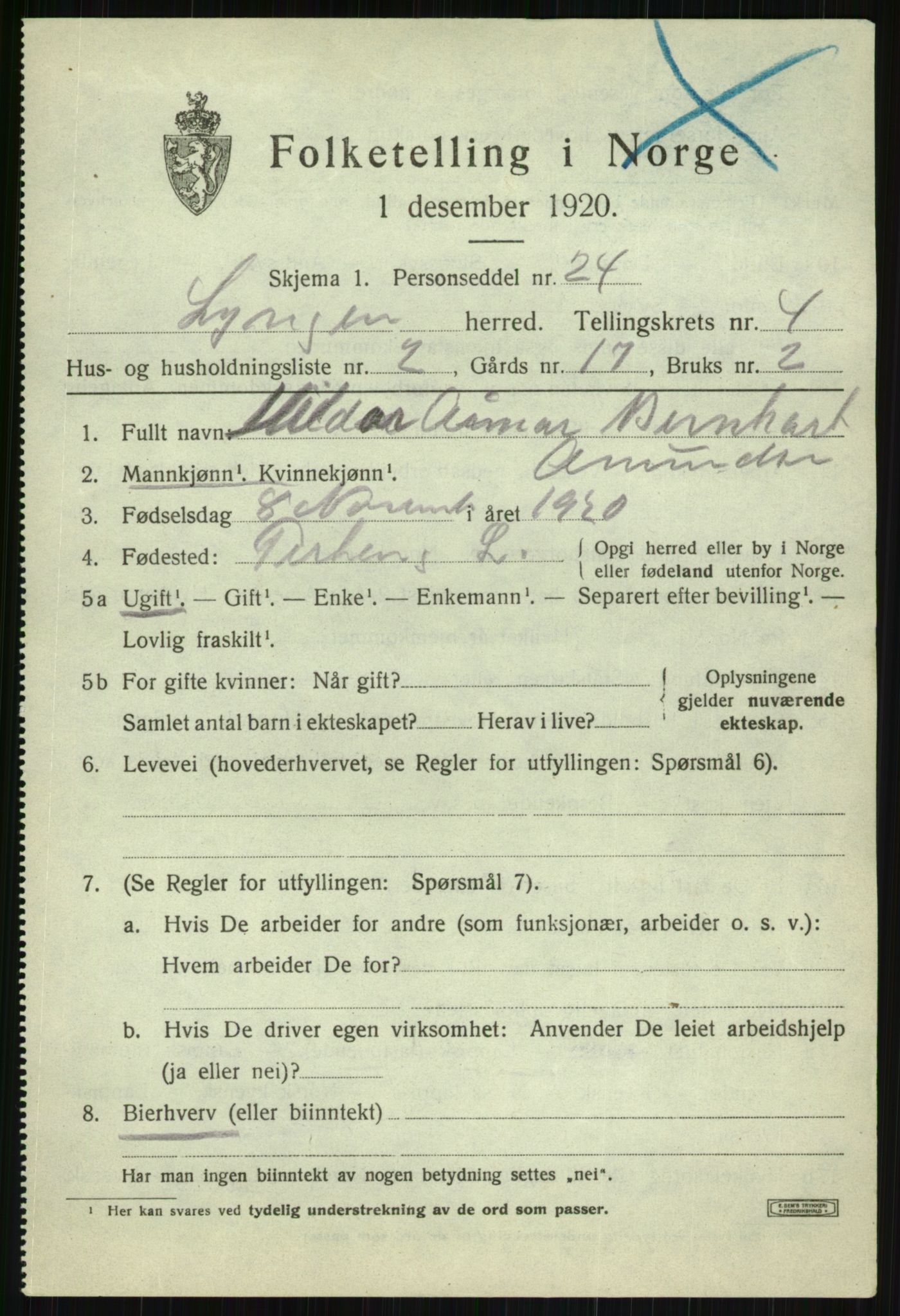 SATØ, Folketelling 1920 for 1938 Lyngen herred, 1920, s. 4069