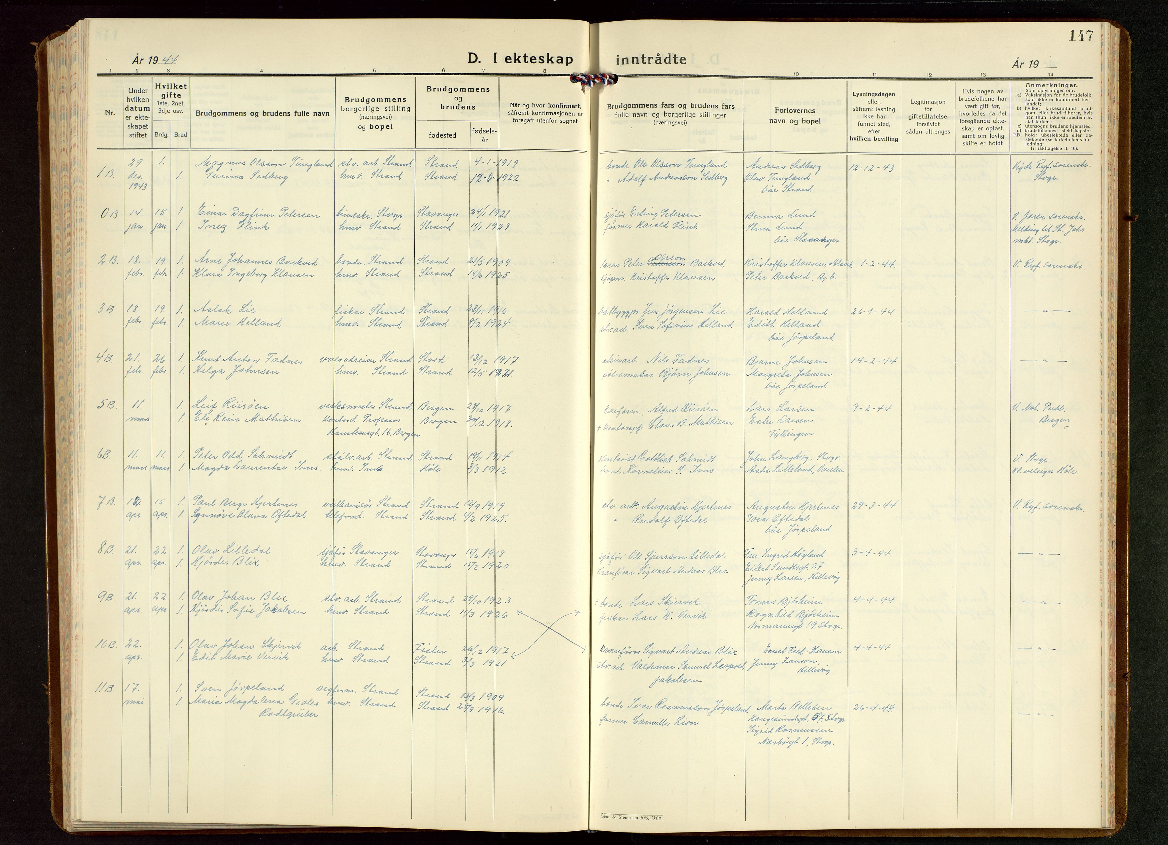 Strand sokneprestkontor, AV/SAST-A-101828/H/Ha/Hab/L0006: Klokkerbok nr. B 6, 1933-1950, s. 147