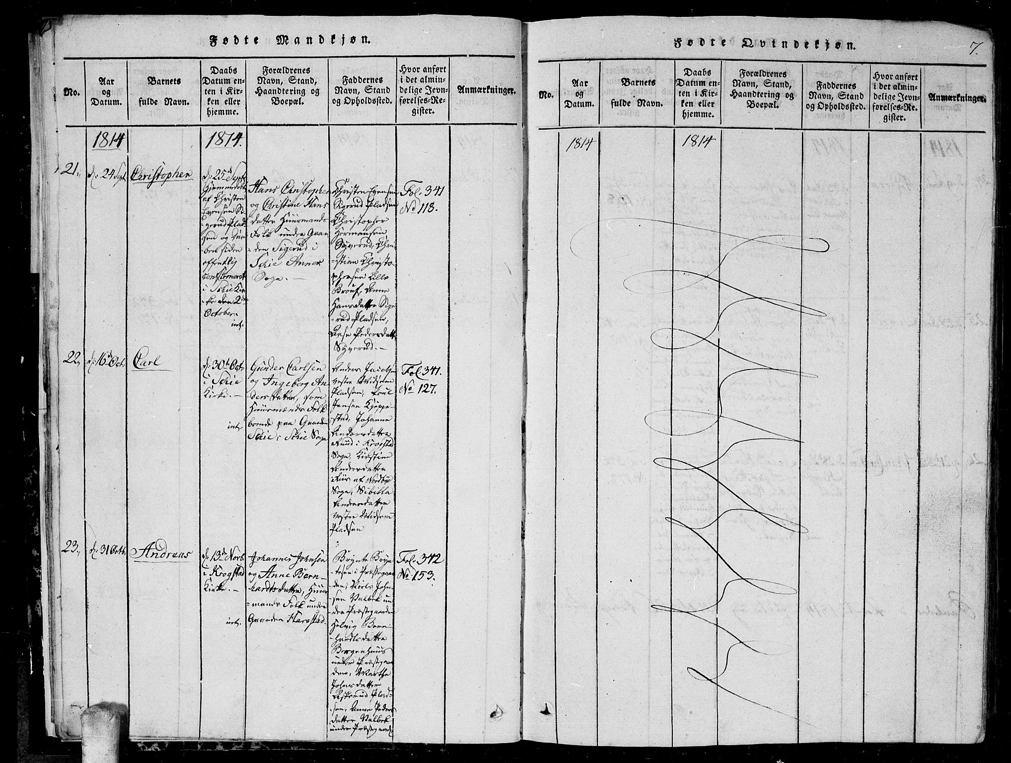 Kråkstad prestekontor Kirkebøker, AV/SAO-A-10125a/G/Ga/L0001: Klokkerbok nr. I 1, 1813-1824, s. 7