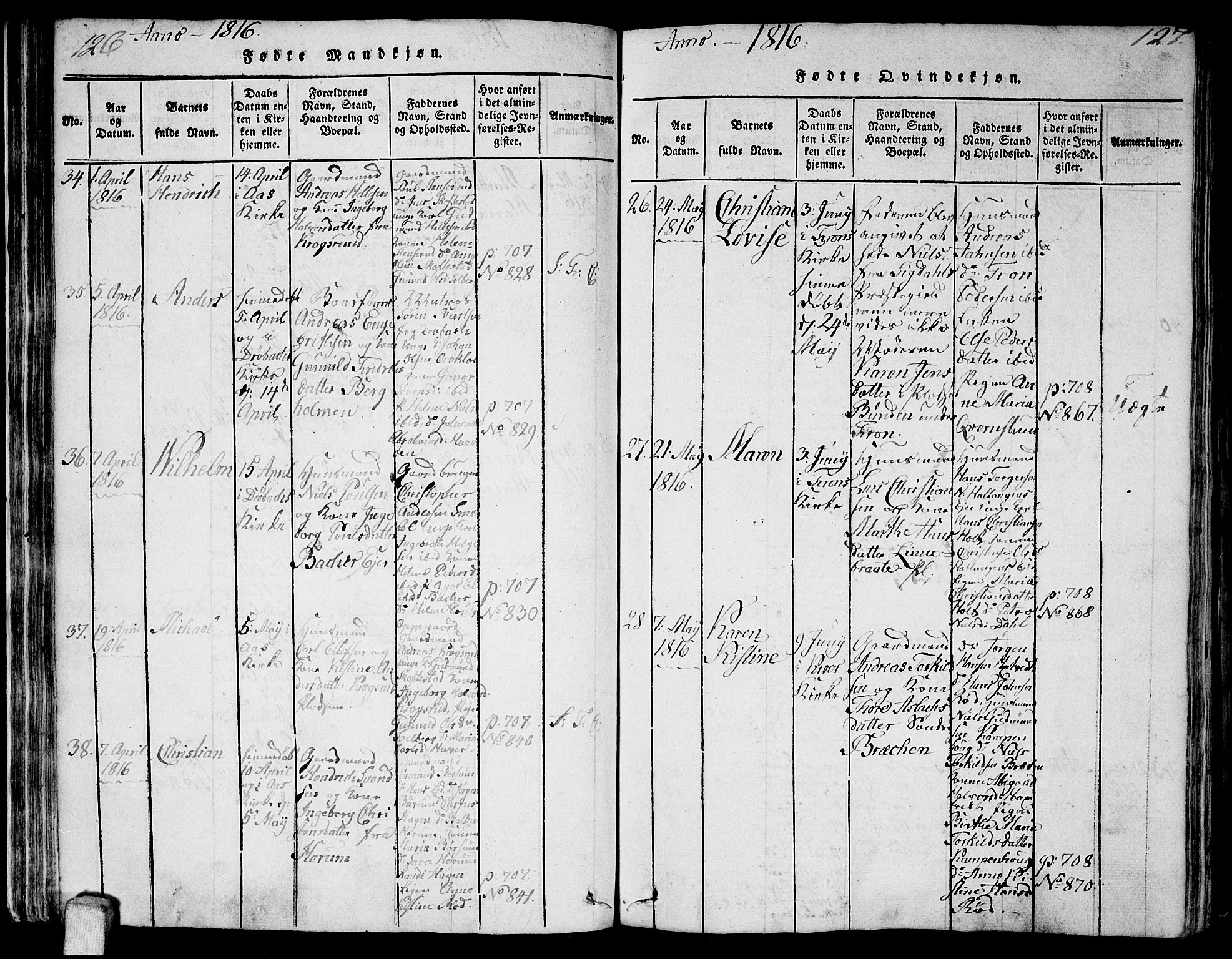 Ås prestekontor Kirkebøker, AV/SAO-A-10894/F/Fa/L0003: Ministerialbok nr. I 3, 1814-1818, s. 126-127