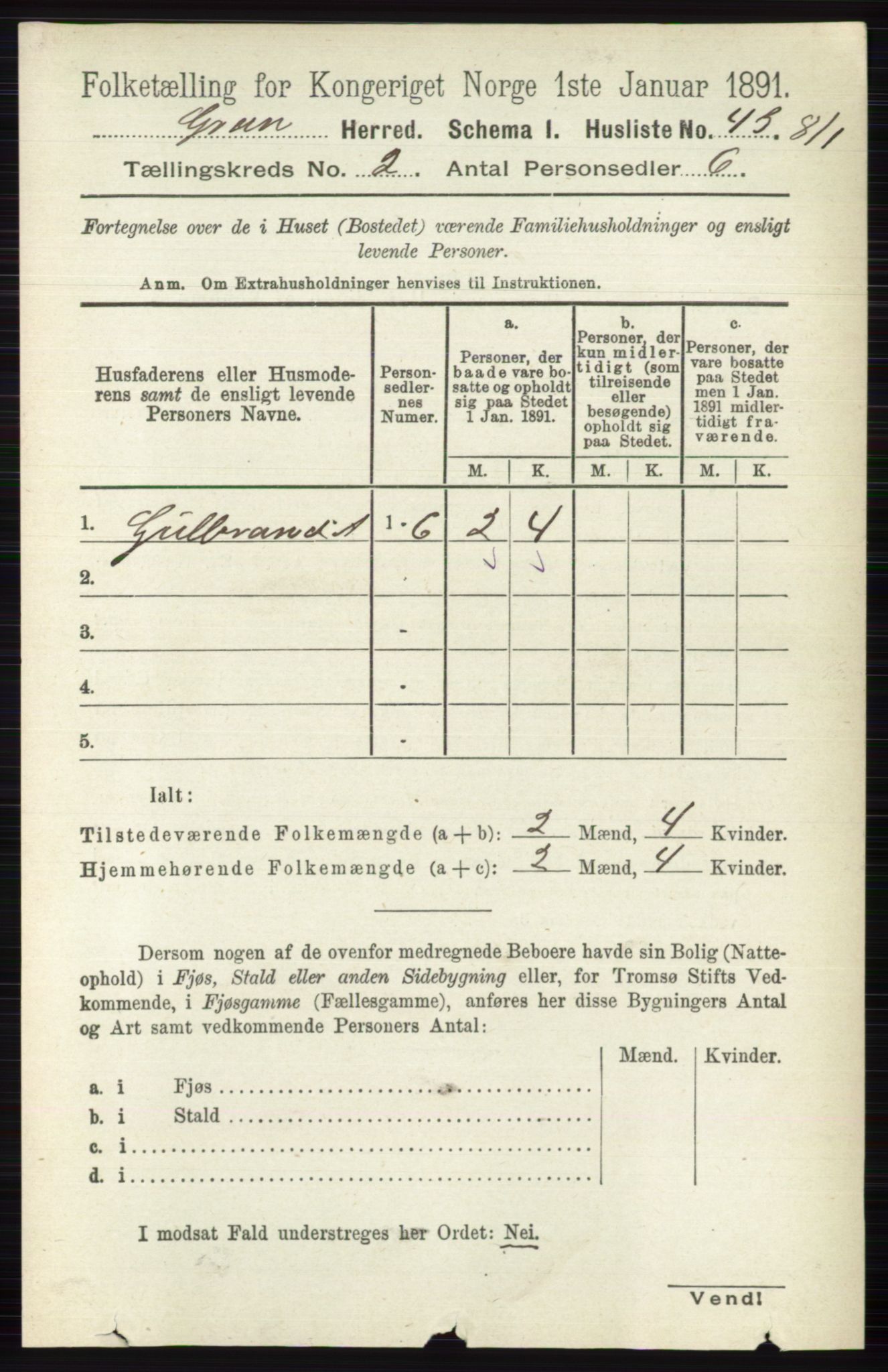 RA, Folketelling 1891 for 0534 Gran herred, 1891, s. 322