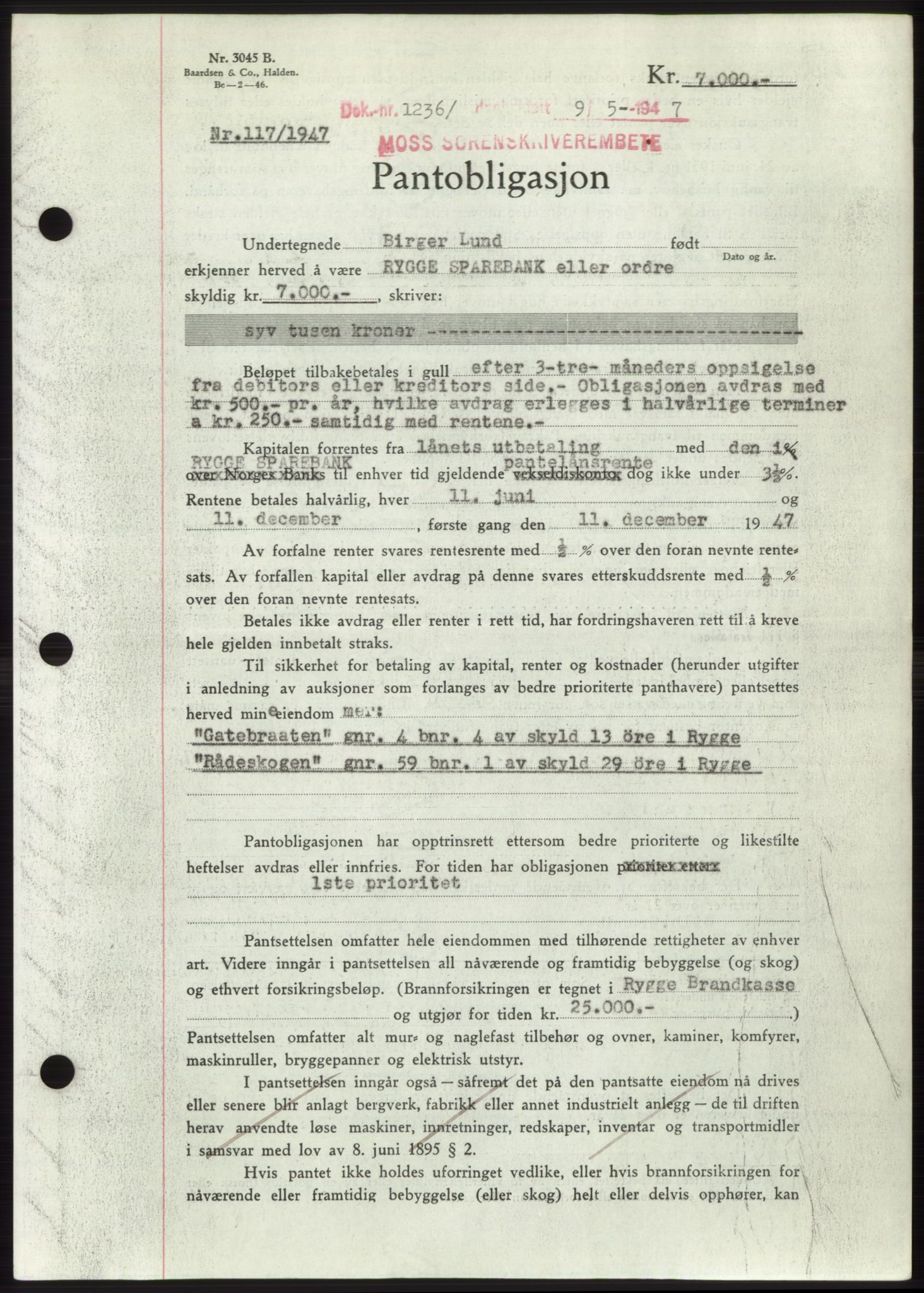Moss sorenskriveri, SAO/A-10168: Pantebok nr. B17, 1947-1947, Dagboknr: 1236/1947