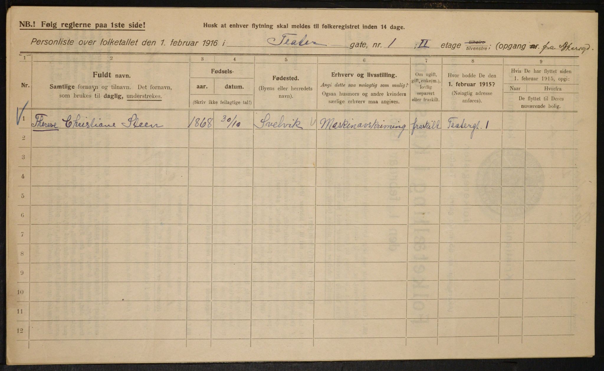 OBA, Kommunal folketelling 1.2.1916 for Kristiania, 1916, s. 110021